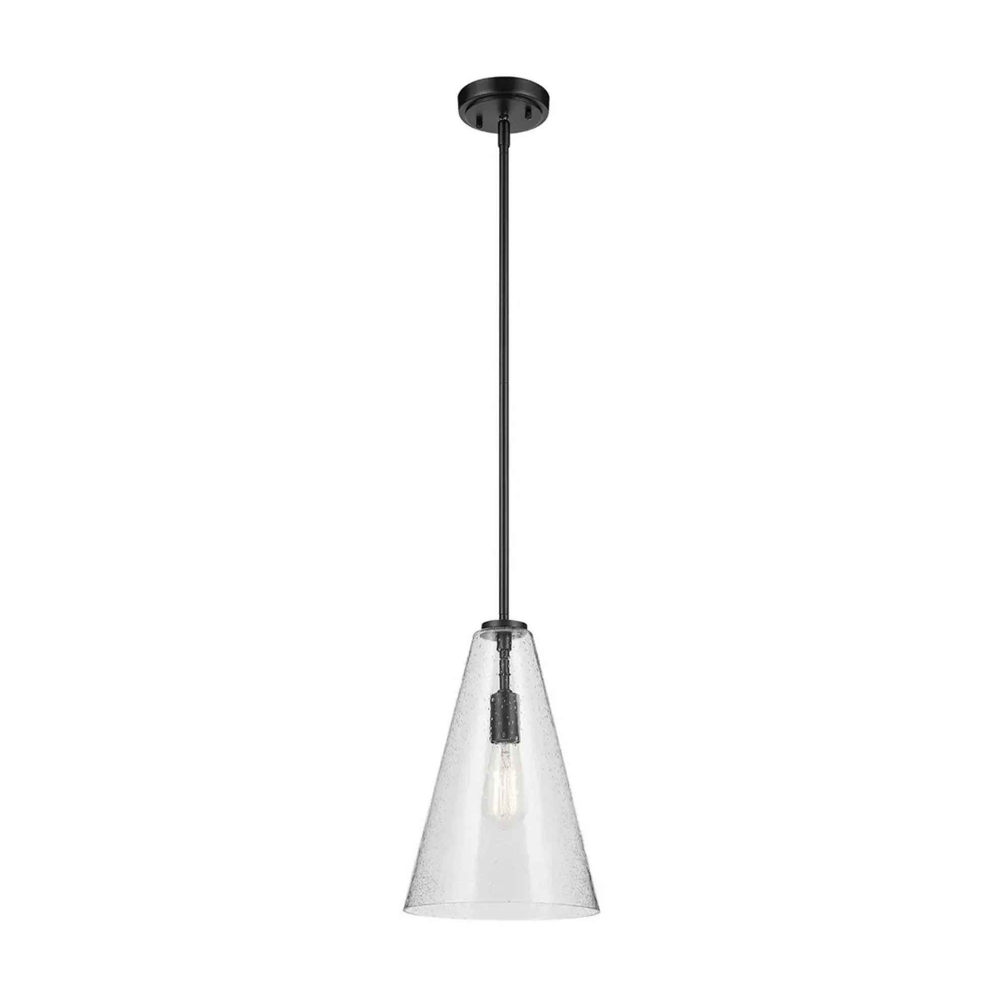 Everly 10" Cone Pendant, Black Finish, Clear Seeded Glass