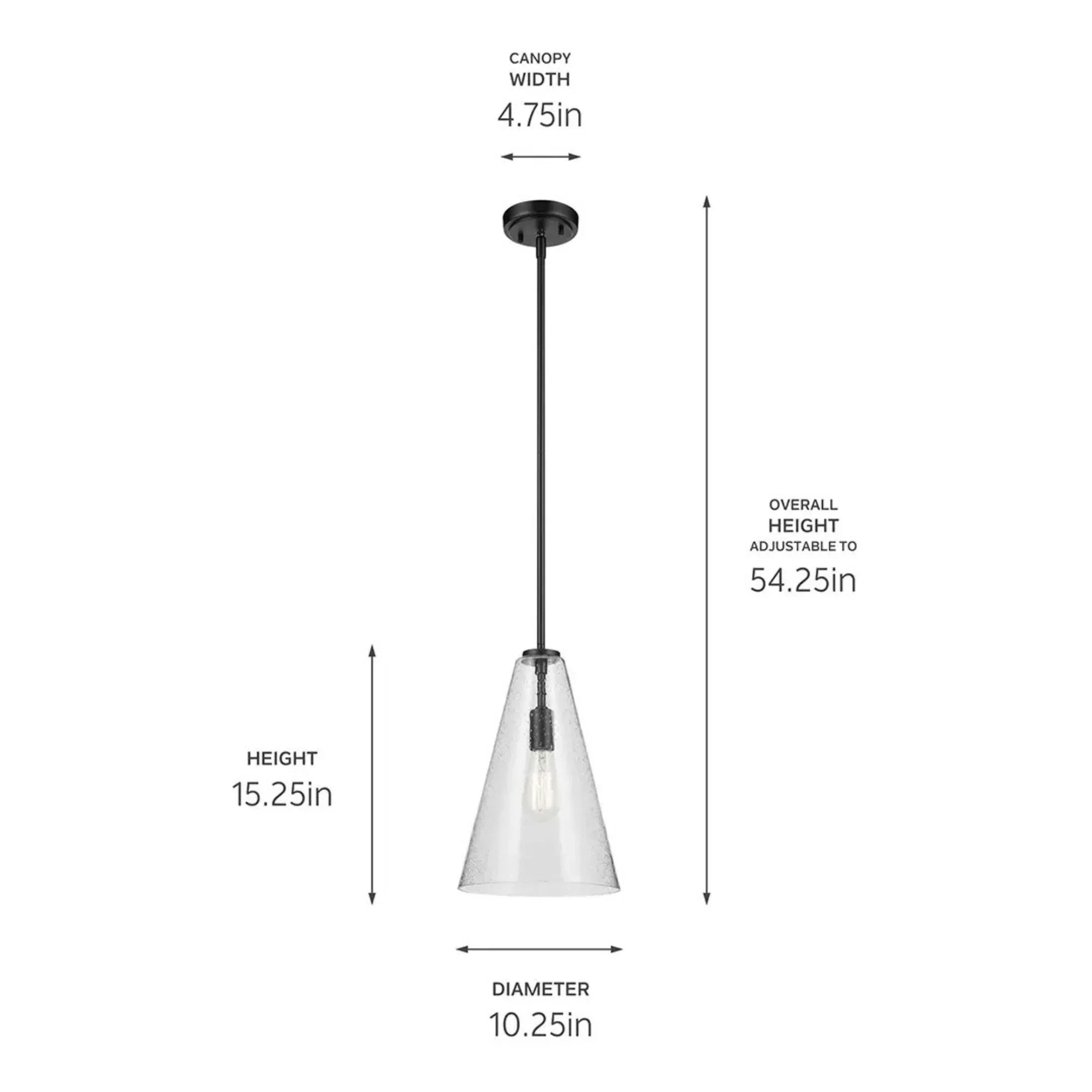 Everly 10" Cone Pendant, Black Finish, Clear Seeded Glass
