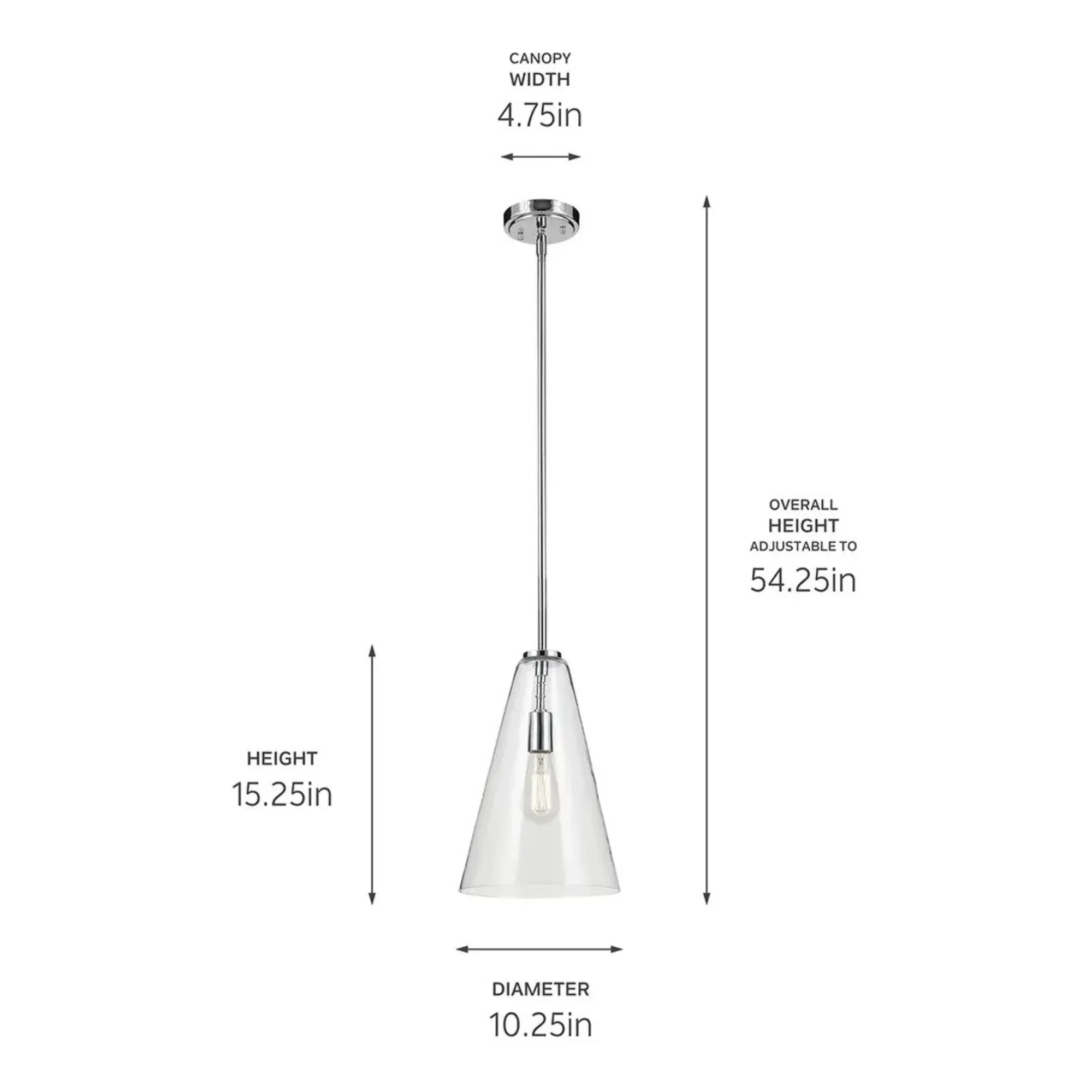 Kichler Lighting - Everly 10" Cone Pendant, Chrome Finish, Clear Glass | Bees Lighting
