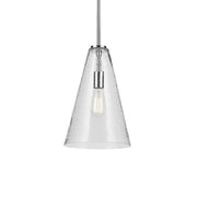 Everly 10" Cone Pendant, Chrome Finish, Clear Seeded Glass