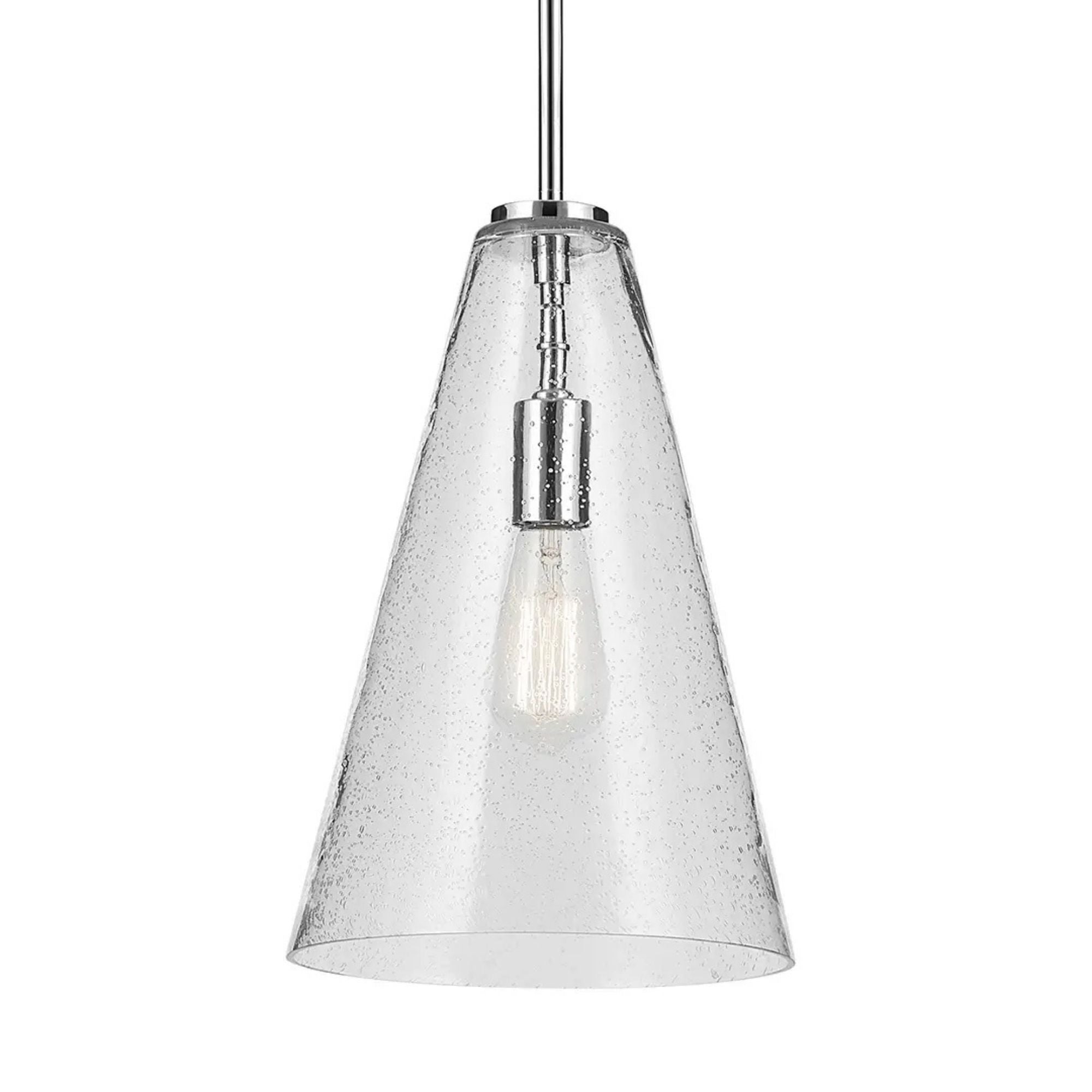 Everly 10" Cone Pendant, Chrome Finish, Clear Seeded Glass