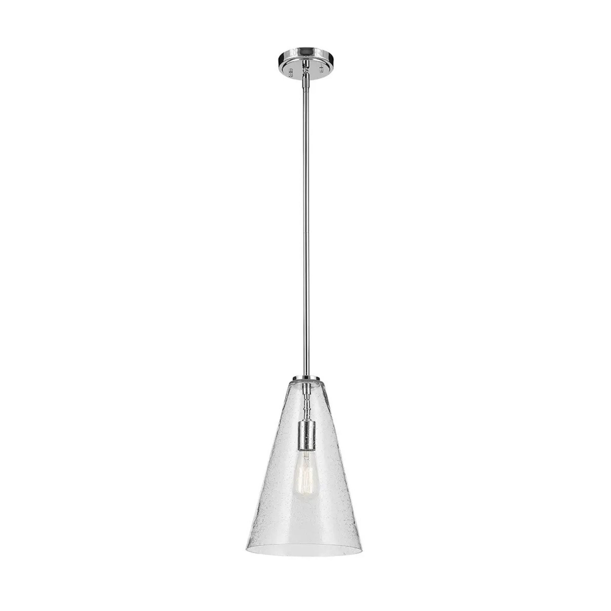 Everly 10" Cone Pendant, Chrome Finish, Clear Seeded Glass