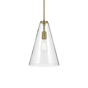 Everly 10" Cone Pendant, Natural Brass Finish, Clear Glass