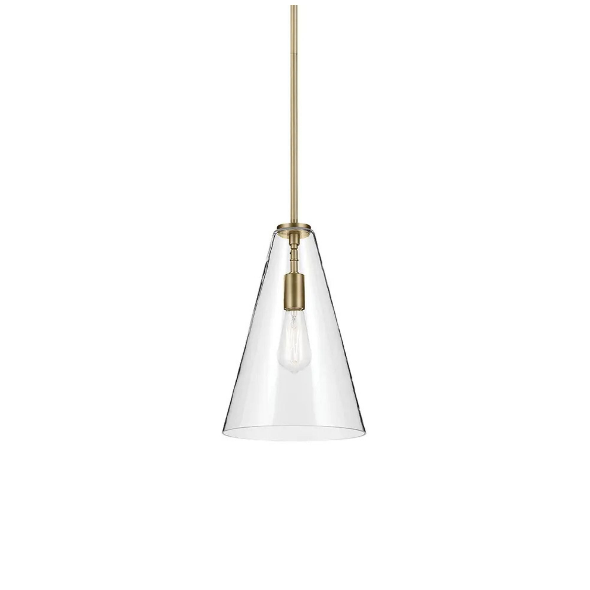 Everly 10" Cone Pendant, Natural Brass Finish, Clear Glass