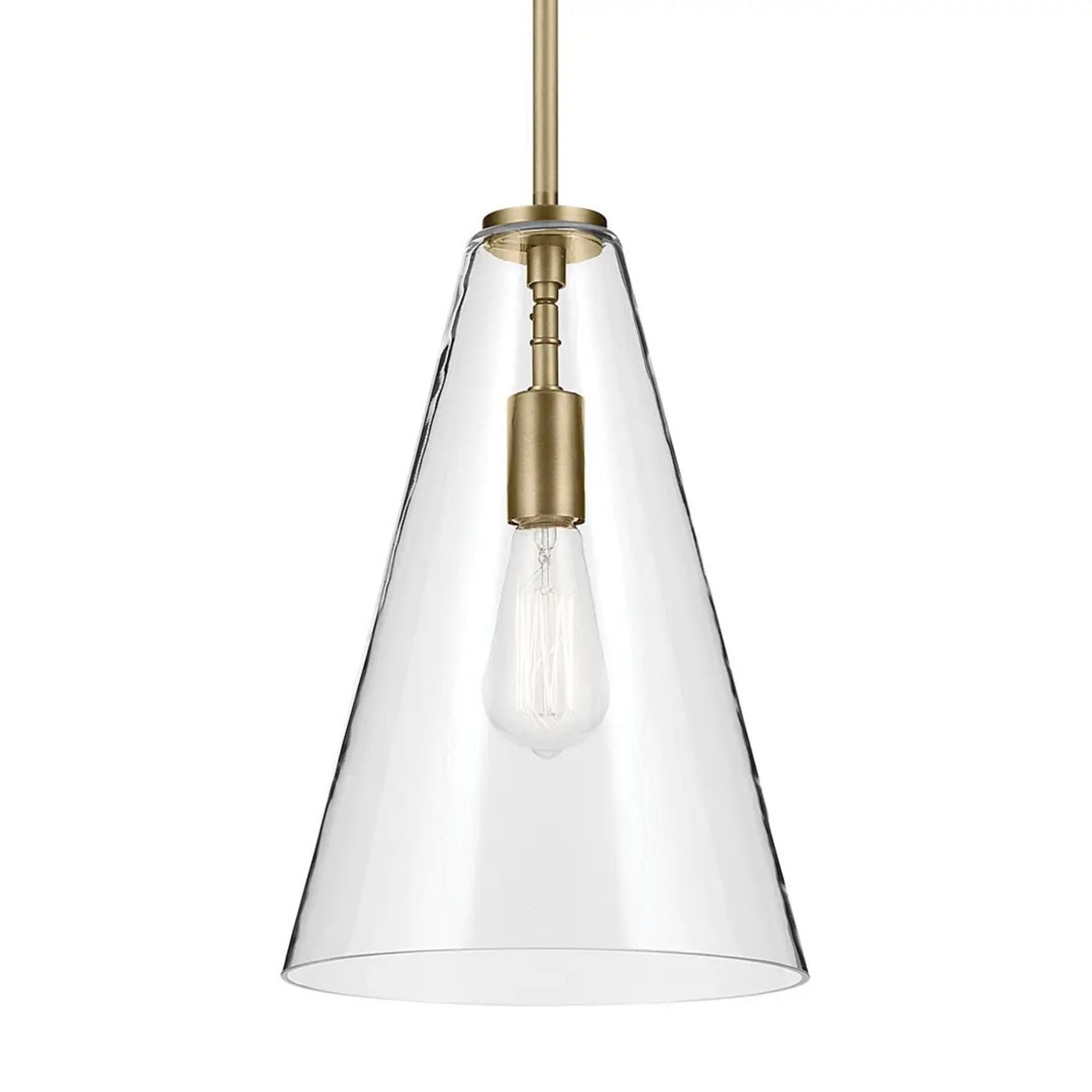 Everly 10" Cone Pendant, Natural Brass Finish, Clear Glass
