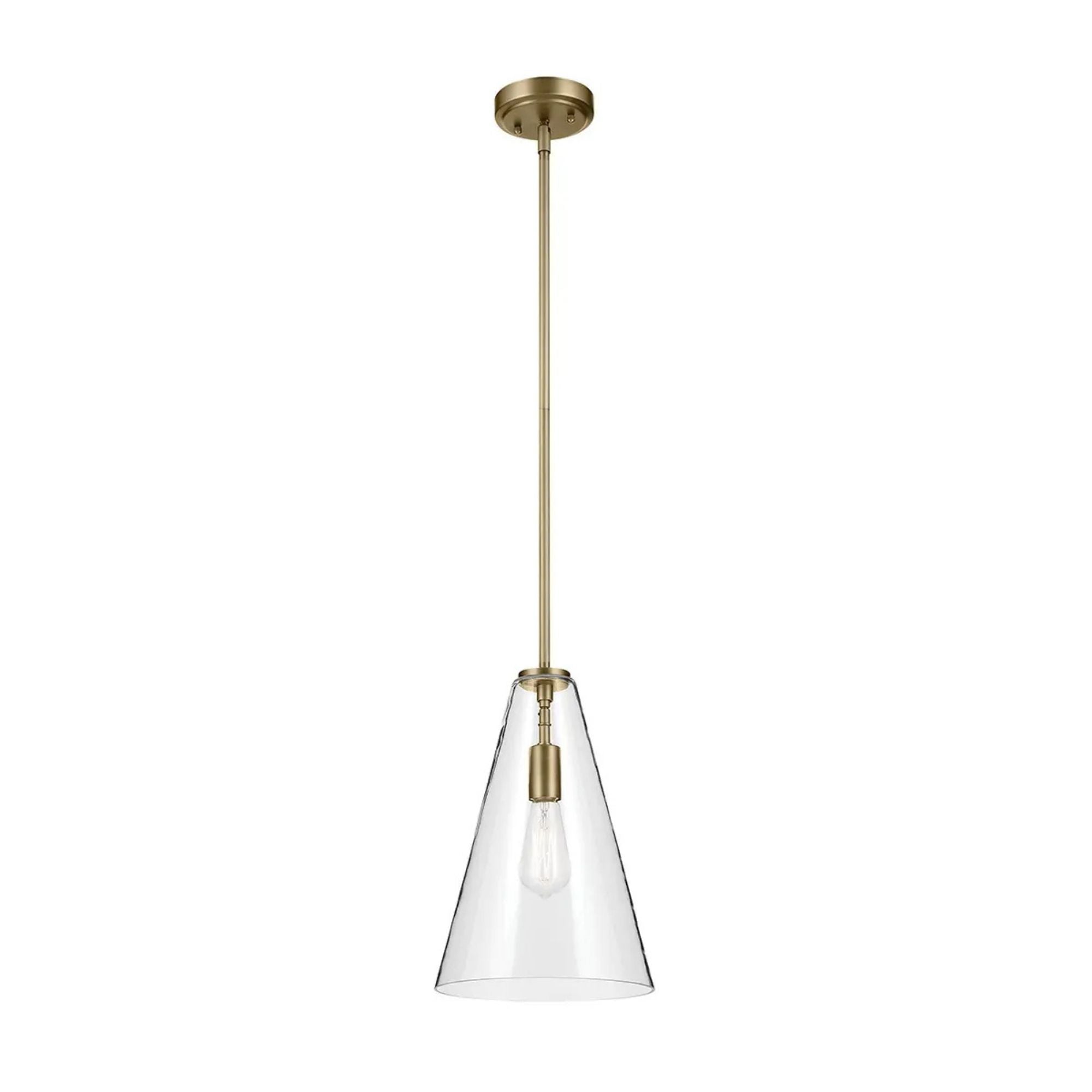 Everly 10" Cone Pendant, Natural Brass Finish, Clear Glass