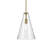 Everly 10" Cone Pendant, Natural Brass Finish, Clear Seeded Glass