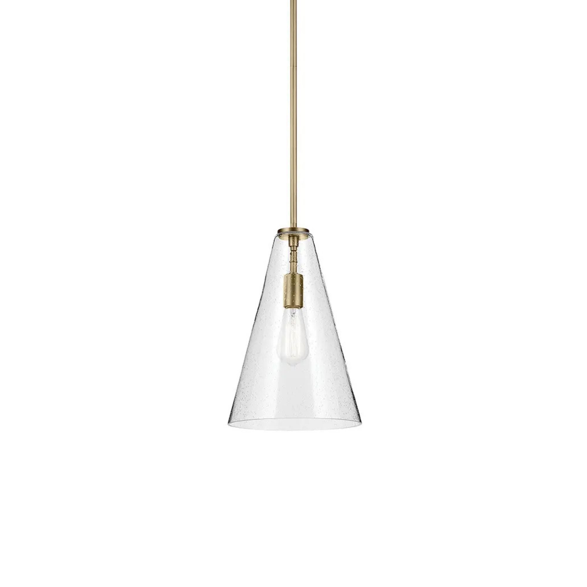 Everly 10" Cone Pendant, Natural Brass Finish, Clear Seeded Glass