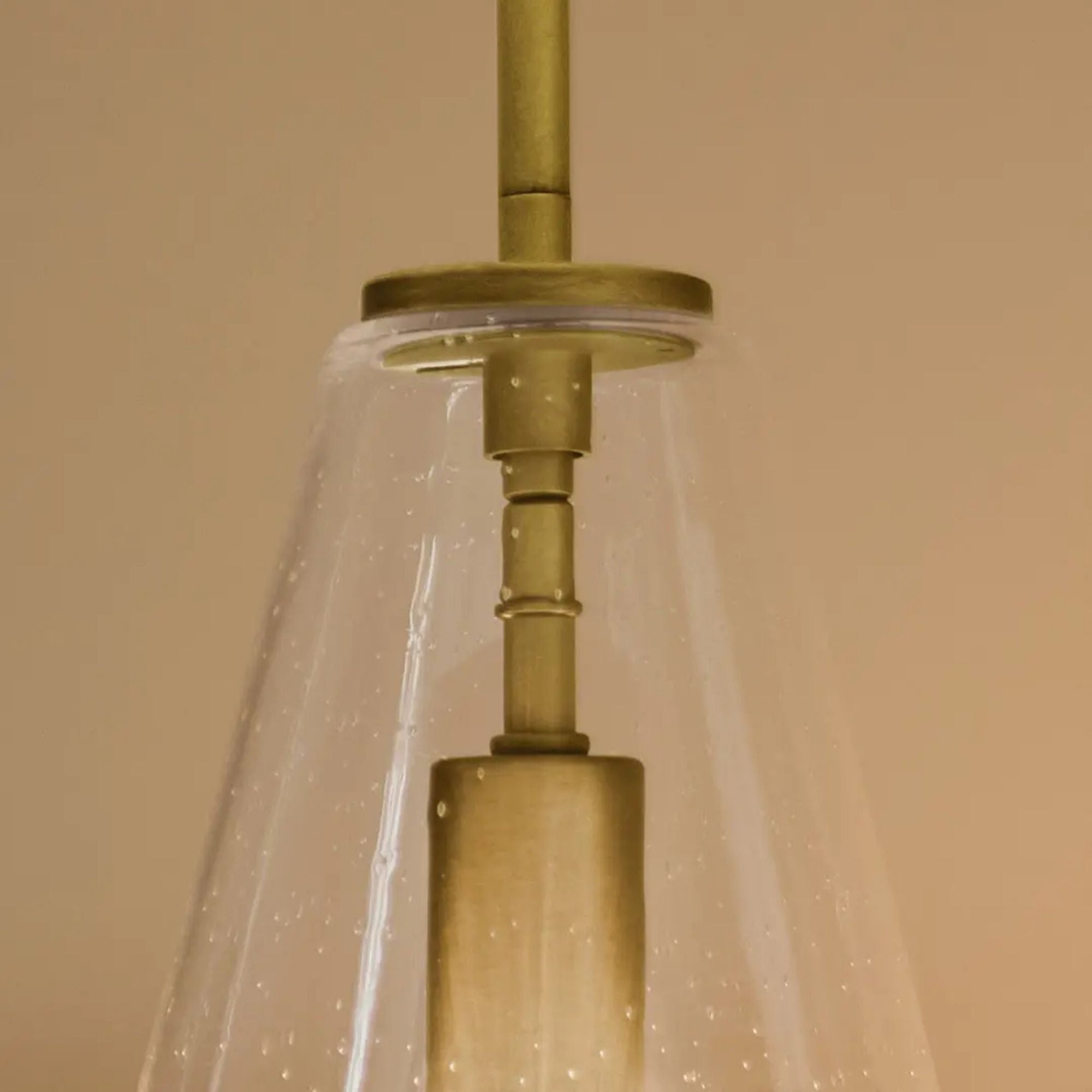 Everly 10" Cone Pendant, Natural Brass Finish, Clear Seeded Glass