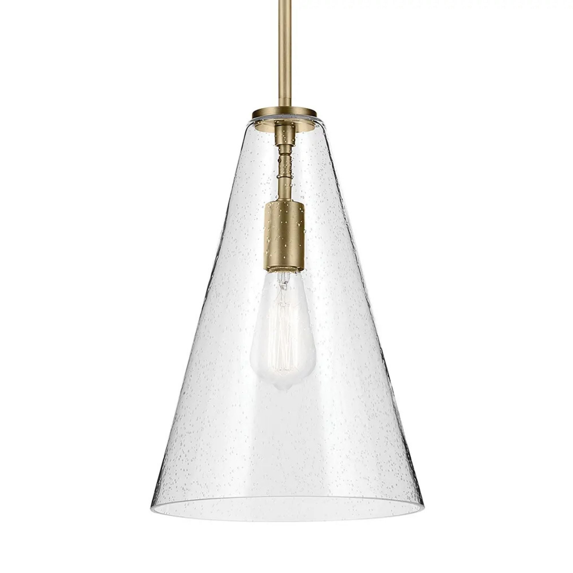 Everly 10" Cone Pendant, Natural Brass Finish, Clear Seeded Glass