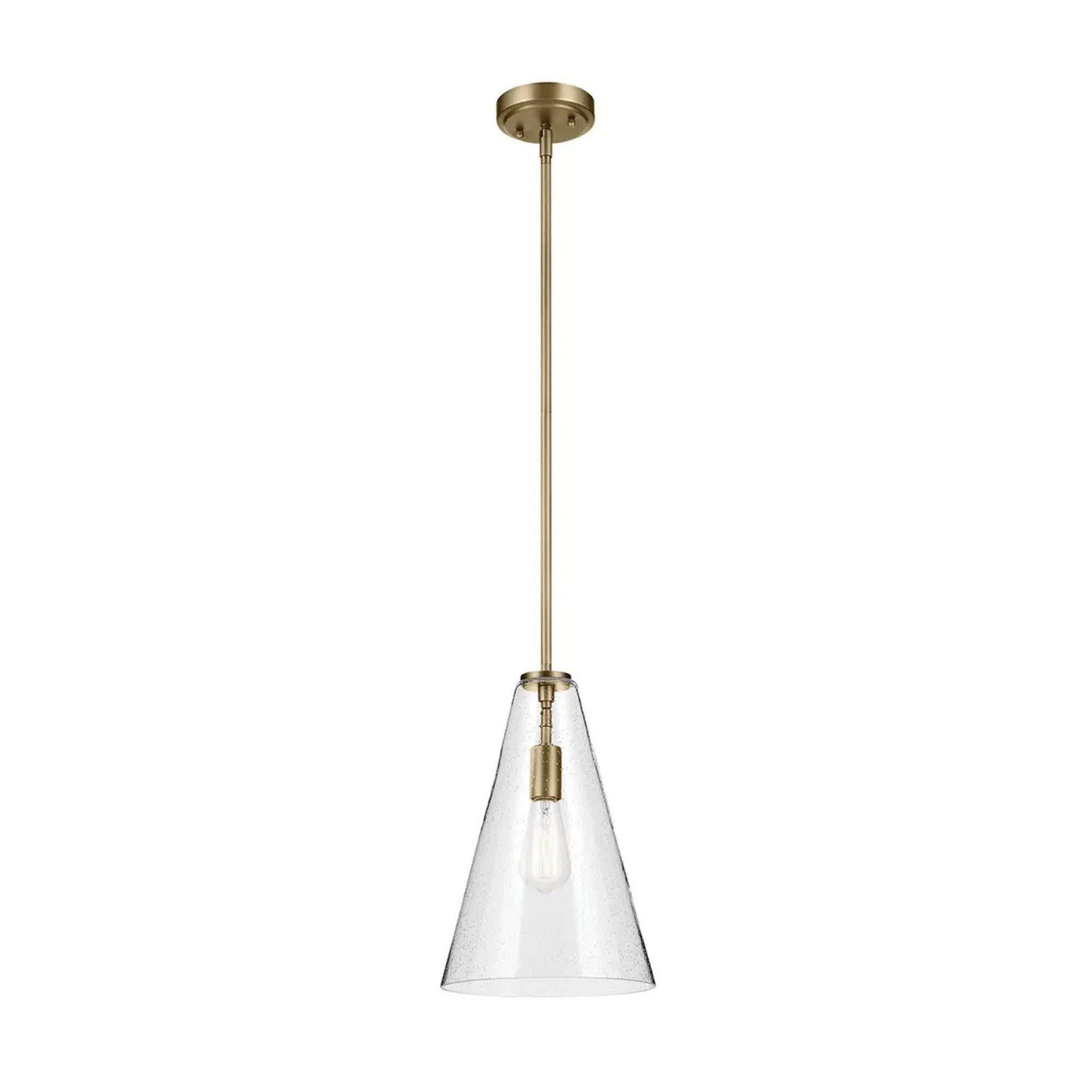 Everly 10" Cone Pendant, Natural Brass Finish, Clear Seeded Glass