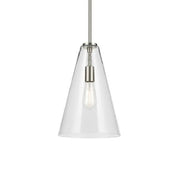 Everly 10" Cone Pendant, Brushed Nickel Finish, Clear Glass