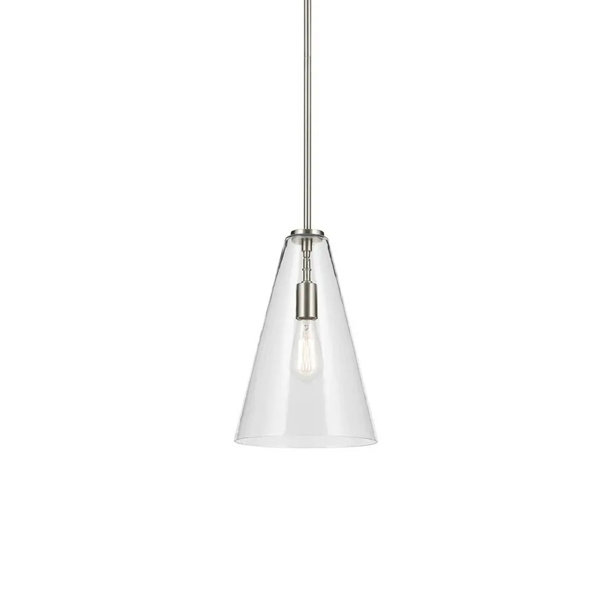 Everly 10" Cone Pendant, Brushed Nickel Finish, Clear Glass