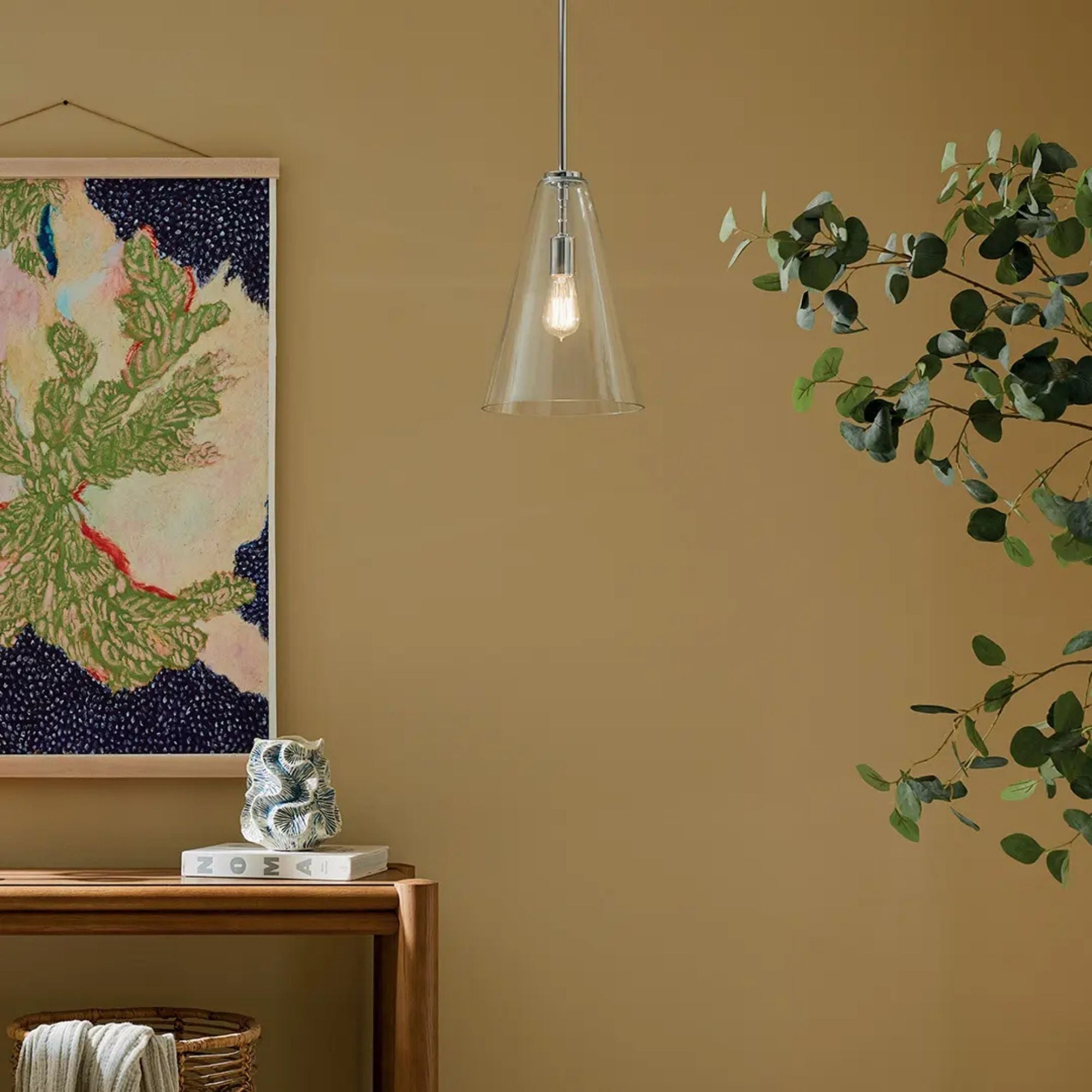 Everly 10" Cone Pendant, Brushed Nickel Finish, Clear Glass