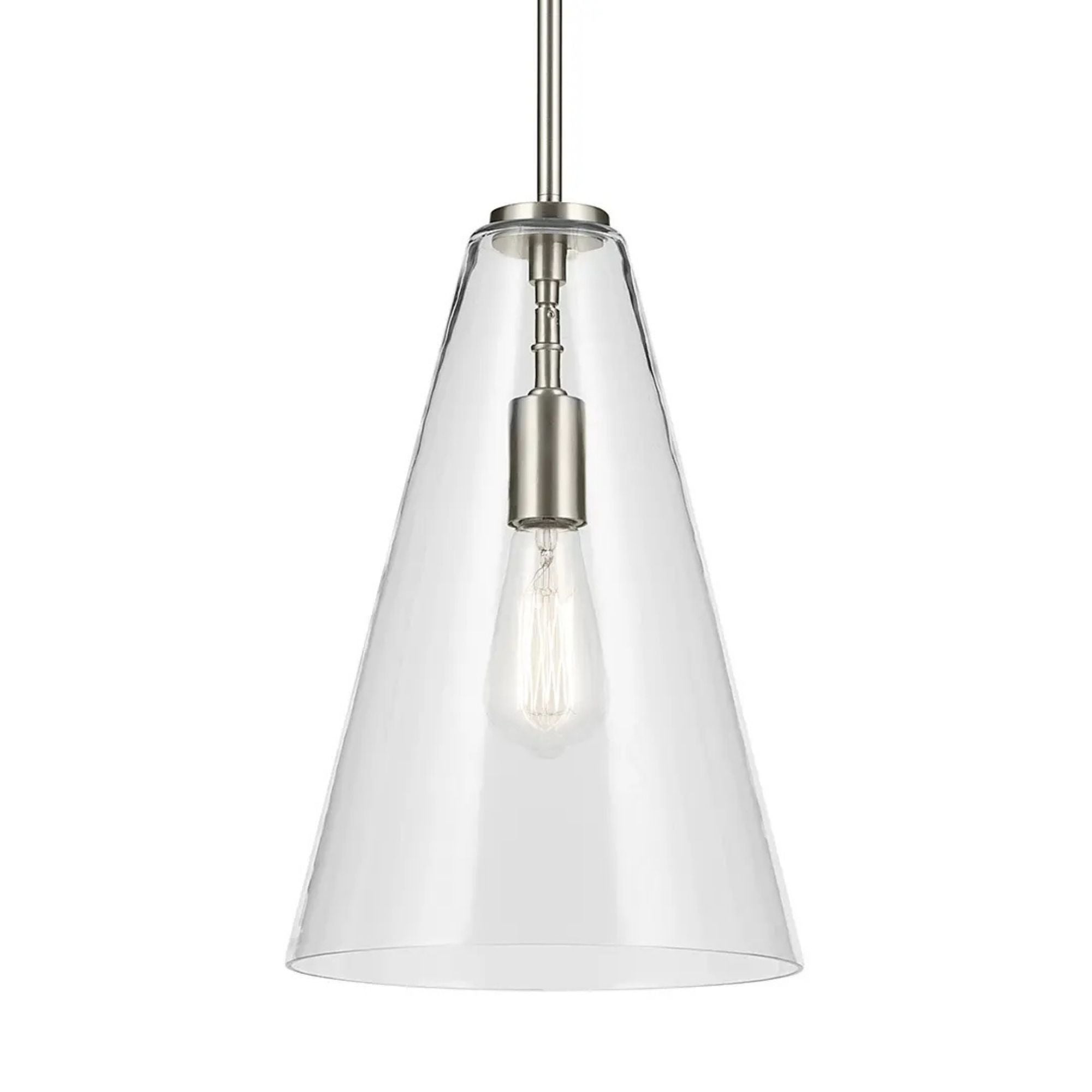 Everly 10" Cone Pendant, Brushed Nickel Finish, Clear Glass