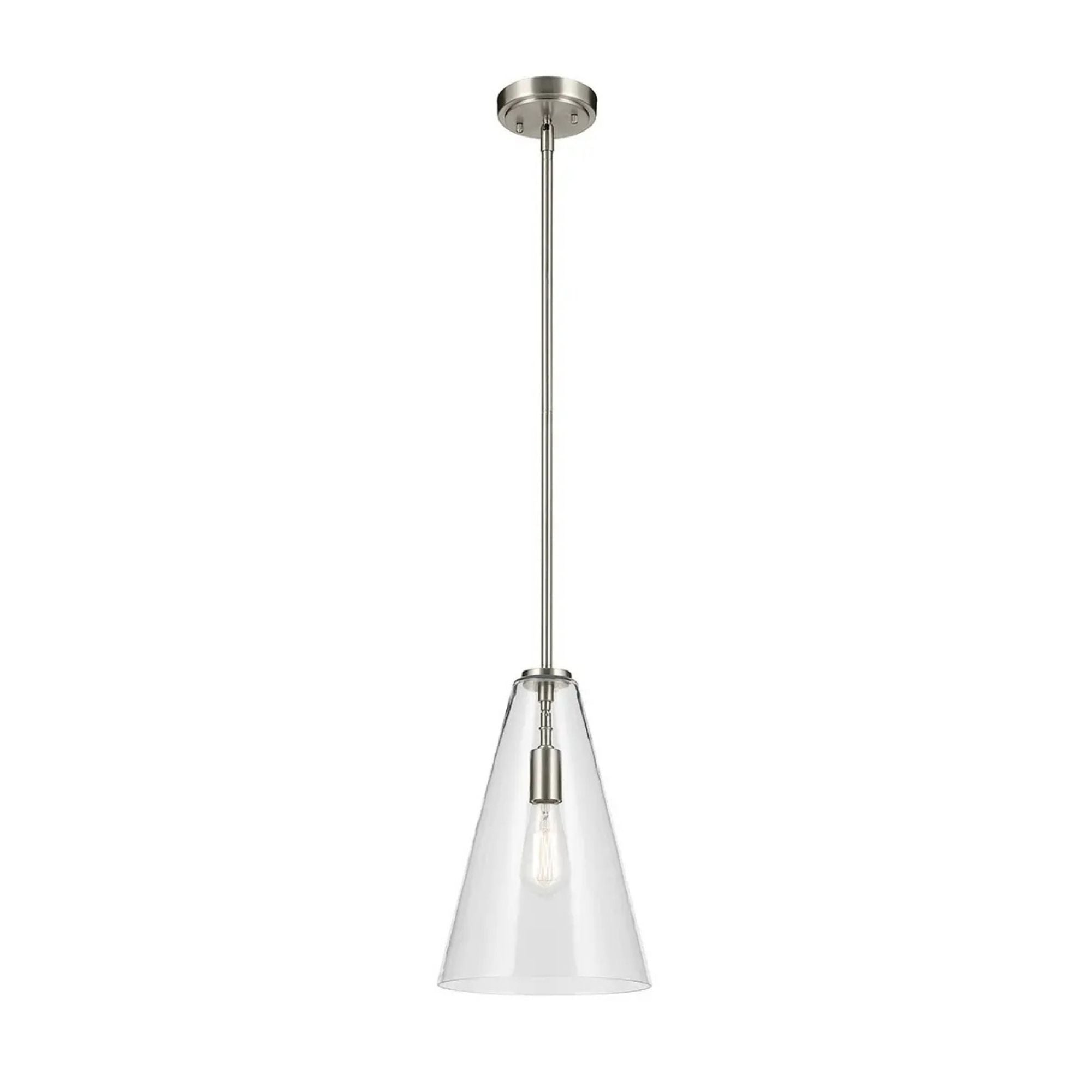 Everly 10" Cone Pendant, Brushed Nickel Finish, Clear Glass