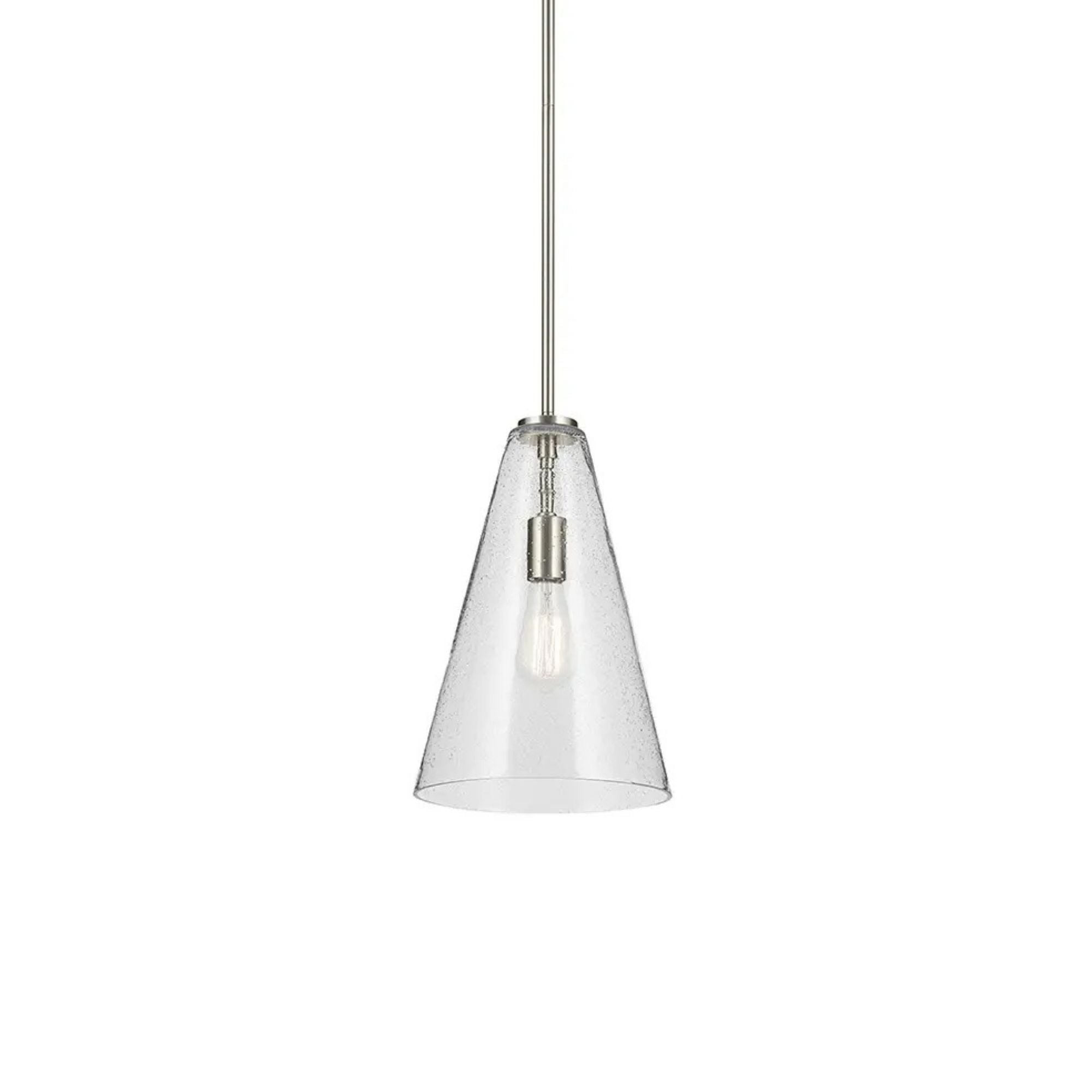 Everly 10" Cone Pendant, Brushed Nickel Finish, Clear Seeded Glass