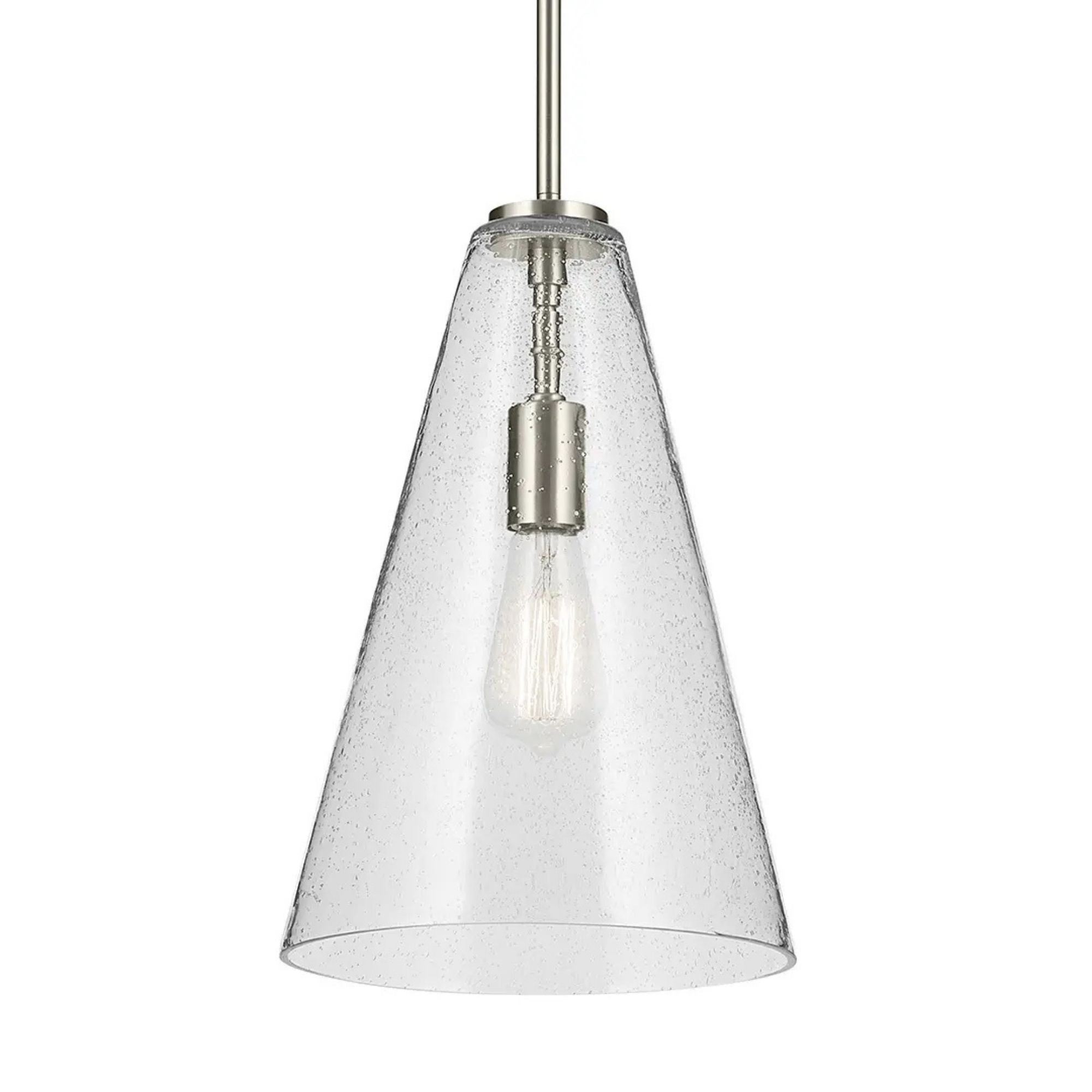 Everly 10" Cone Pendant, Brushed Nickel Finish, Clear Seeded Glass