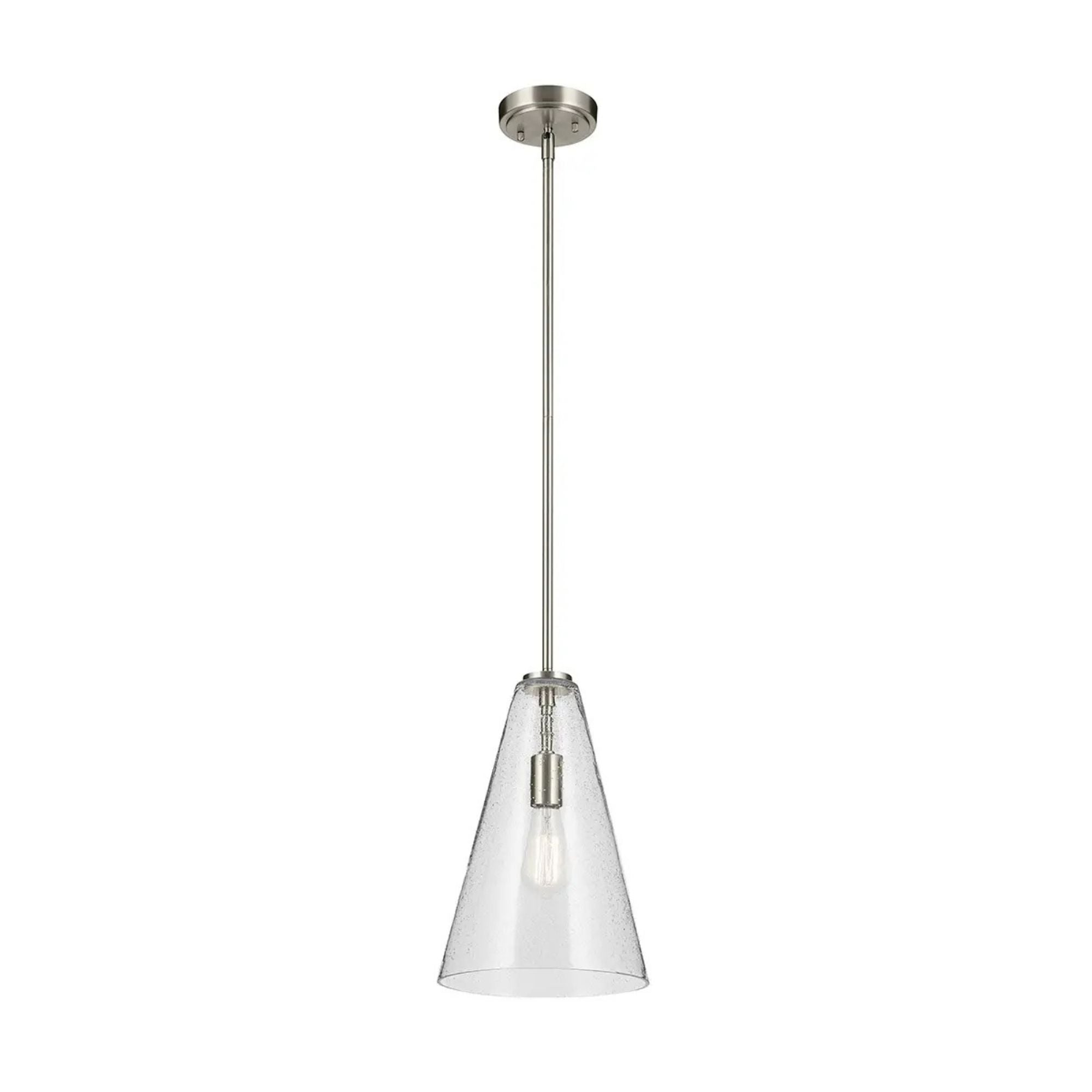 Everly 10" Cone Pendant, Brushed Nickel Finish, Clear Seeded Glass