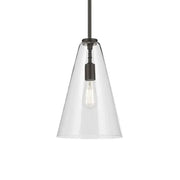 Everly 10" Cone Pendant, Olde Bronze Finish, Clear Glass