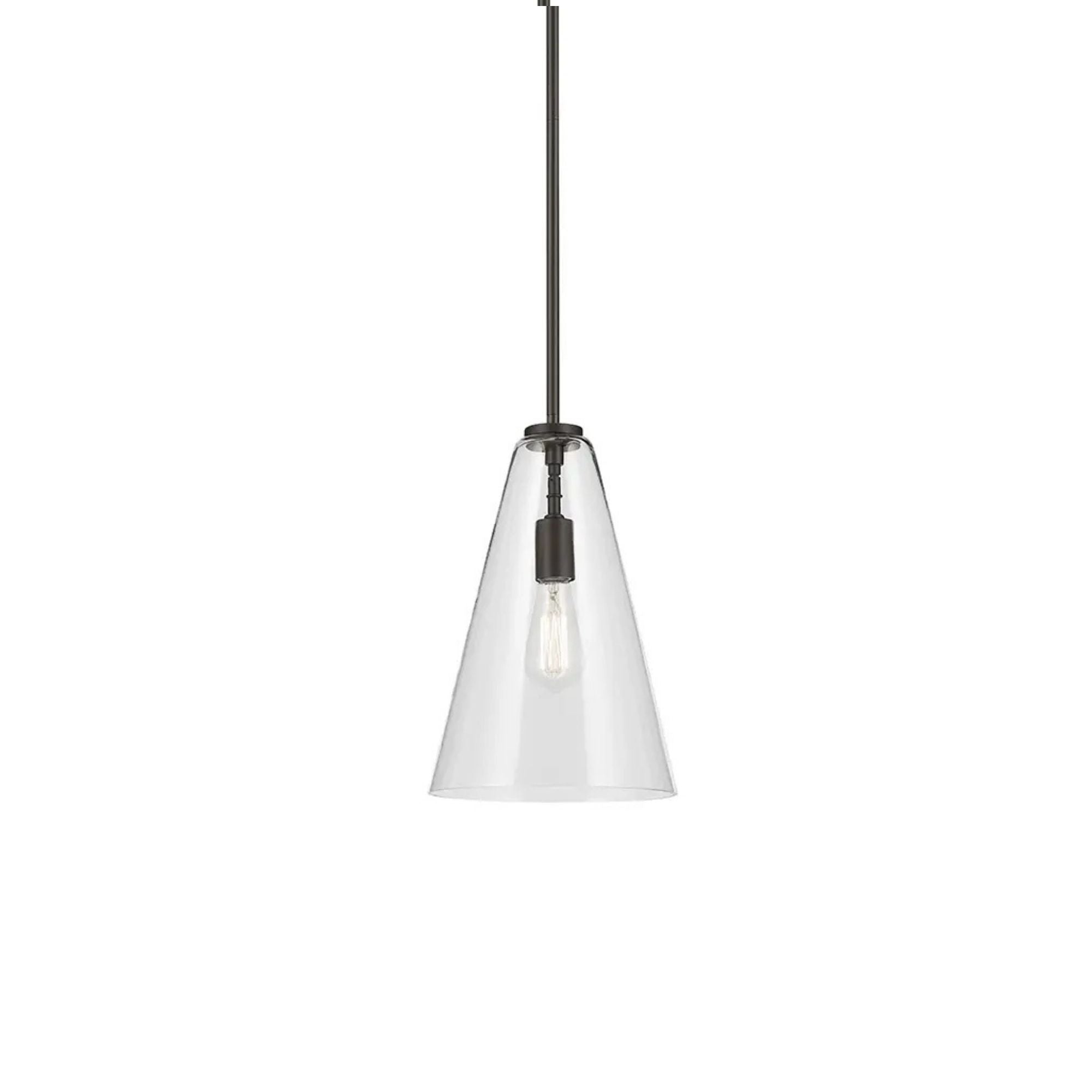 Everly 10" Cone Pendant, Olde Bronze Finish, Clear Glass