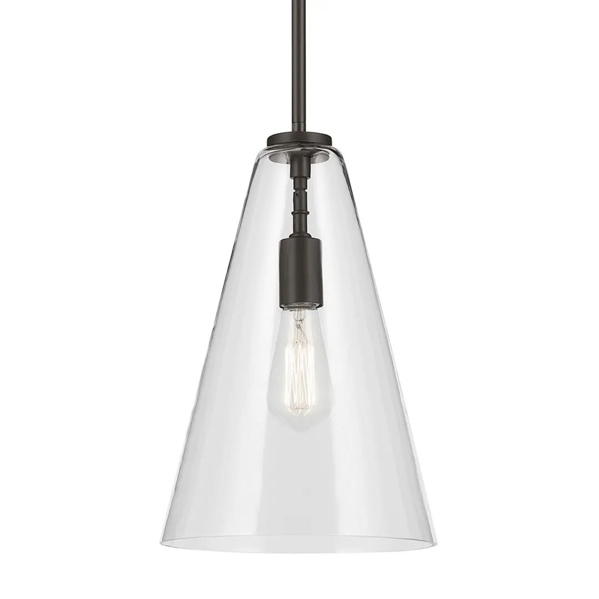 Everly 10" Cone Pendant, Olde Bronze Finish, Clear Glass