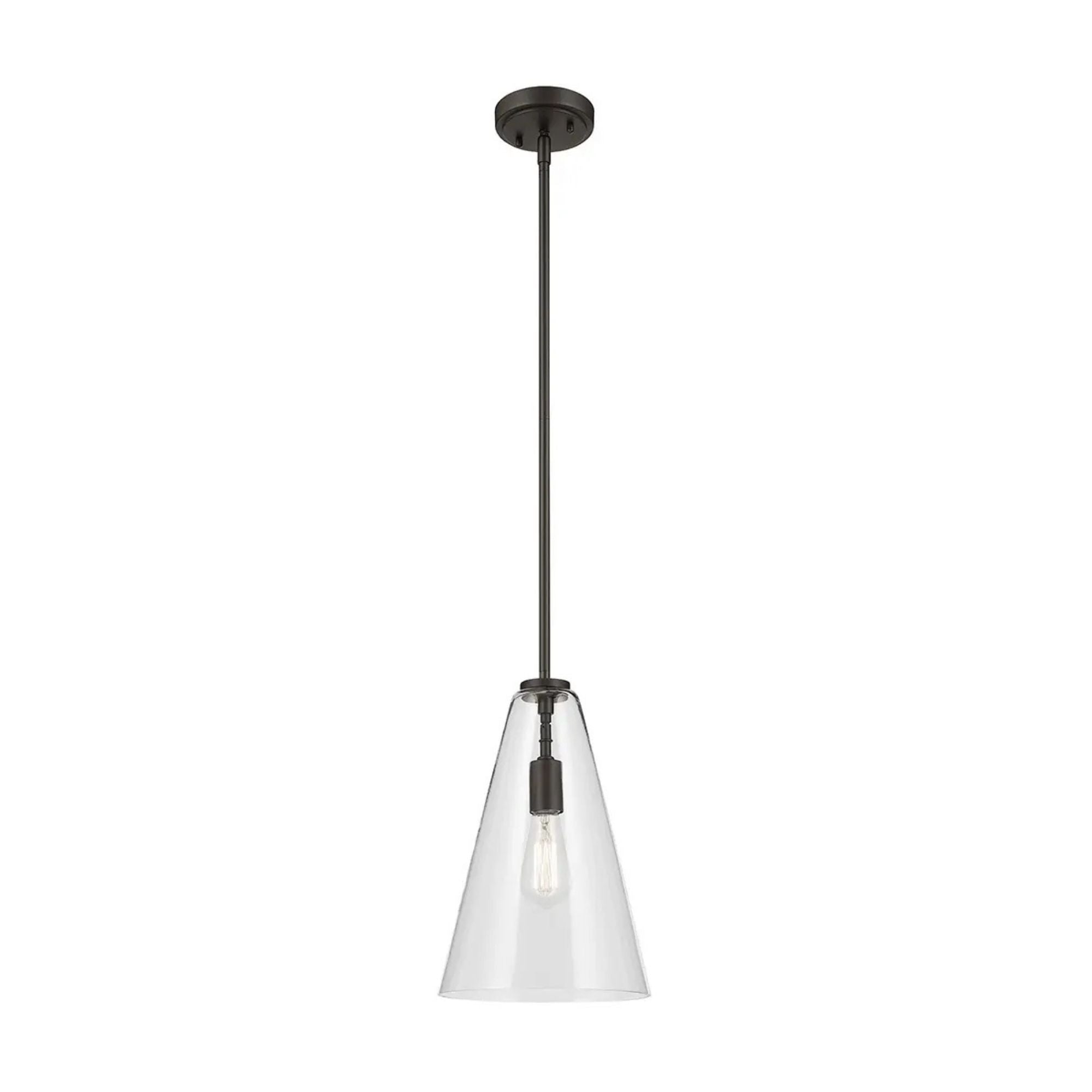 Everly 10" Cone Pendant, Olde Bronze Finish, Clear Glass