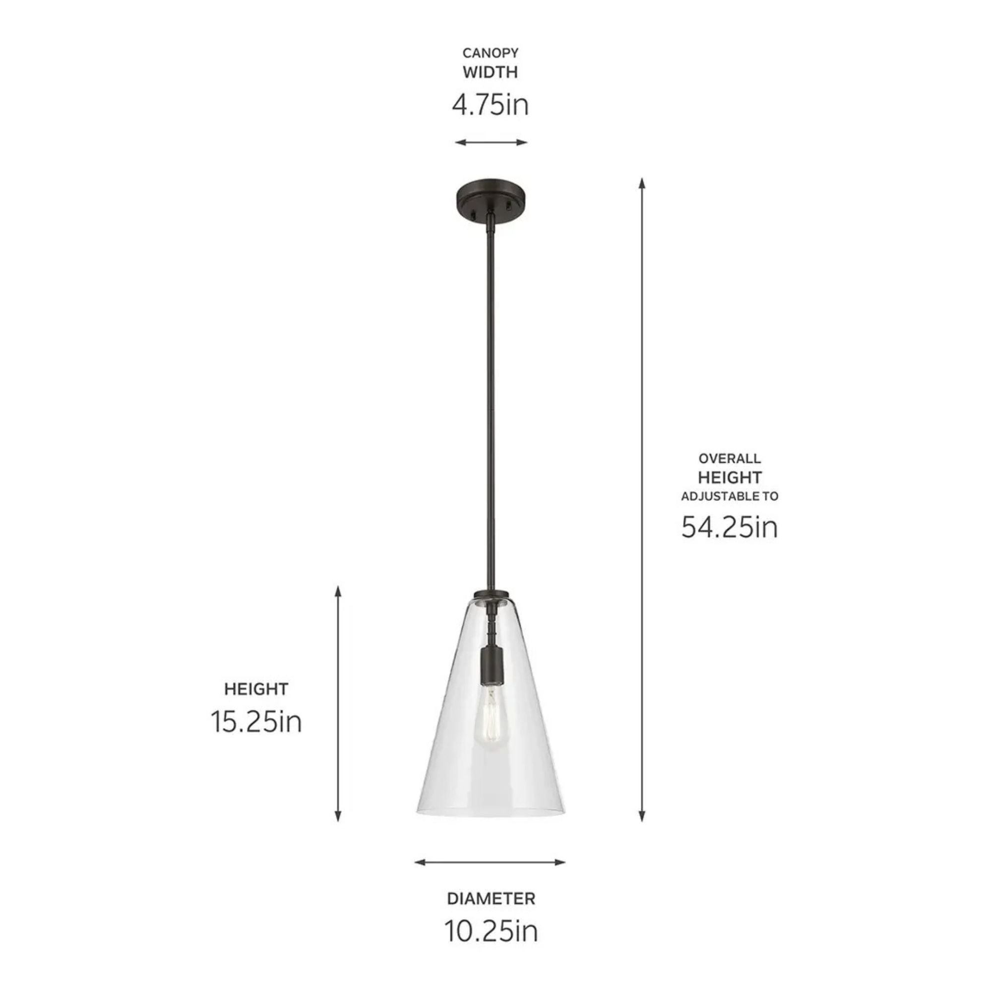 Everly 10" Cone Pendant, Olde Bronze Finish, Clear Glass
