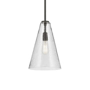 Everly 10" Cone Pendant, Olde Bronze Finish, Clear Seeded Glass