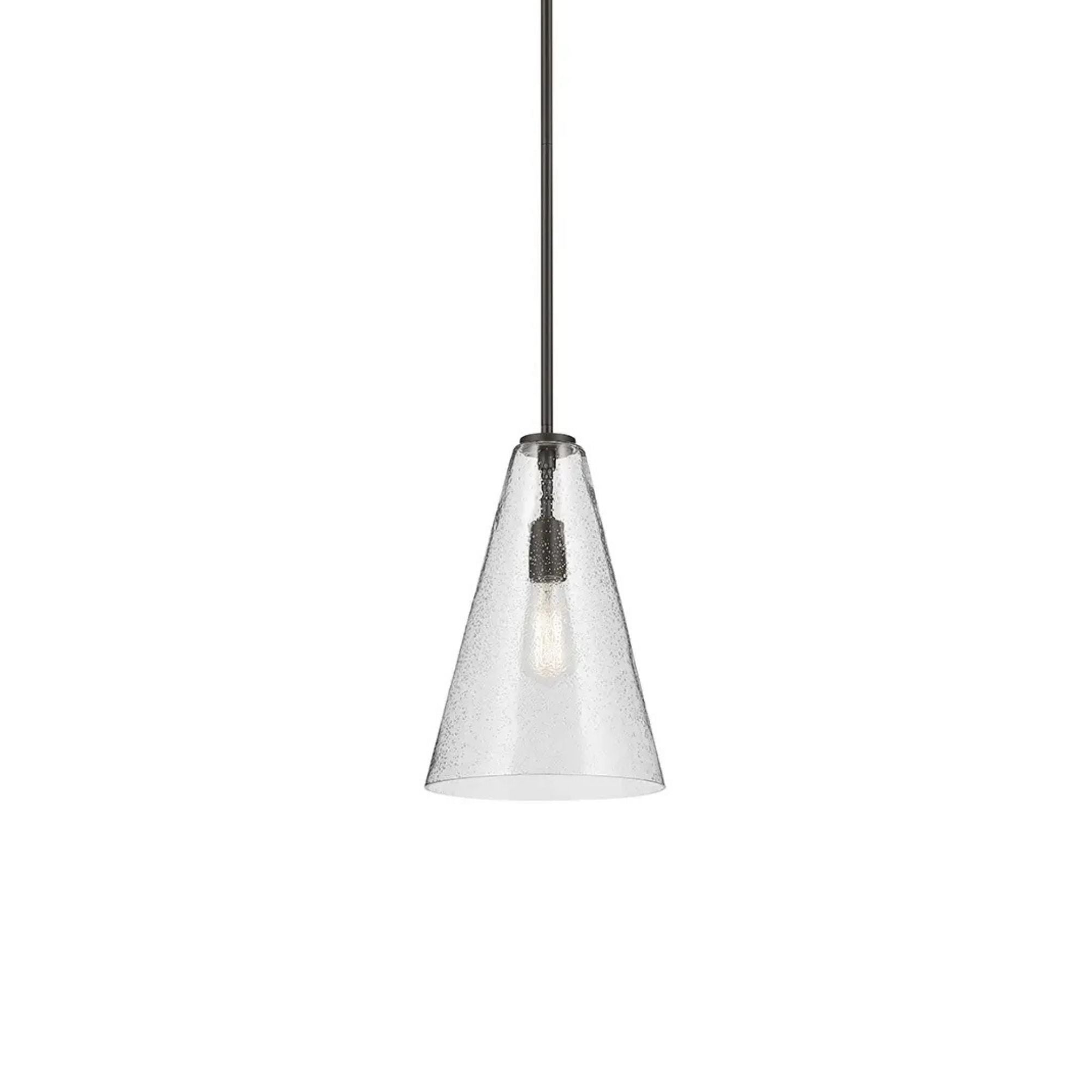 Everly 10" Cone Pendant, Olde Bronze Finish, Clear Seeded Glass
