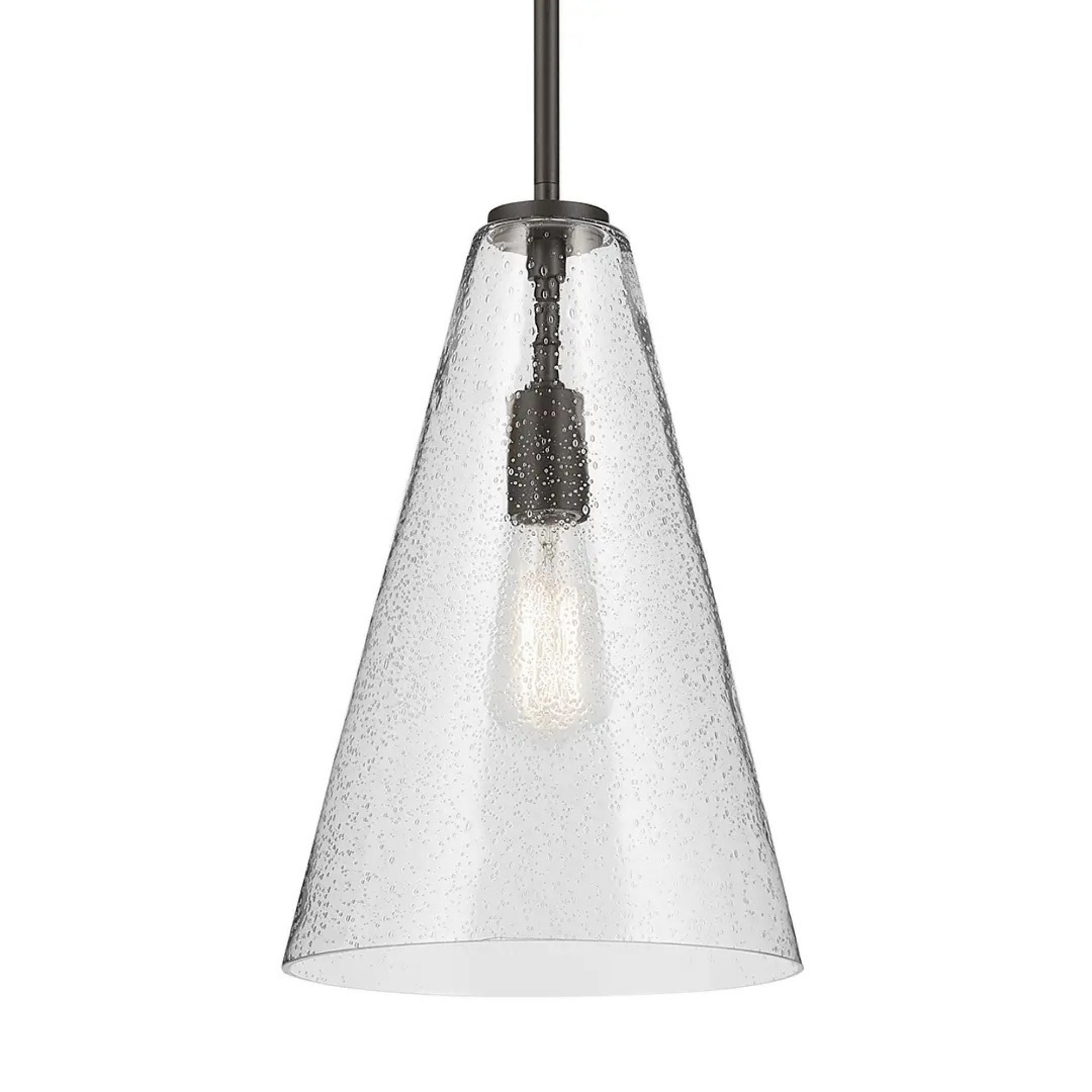 Everly 10" Cone Pendant, Olde Bronze Finish, Clear Seeded Glass