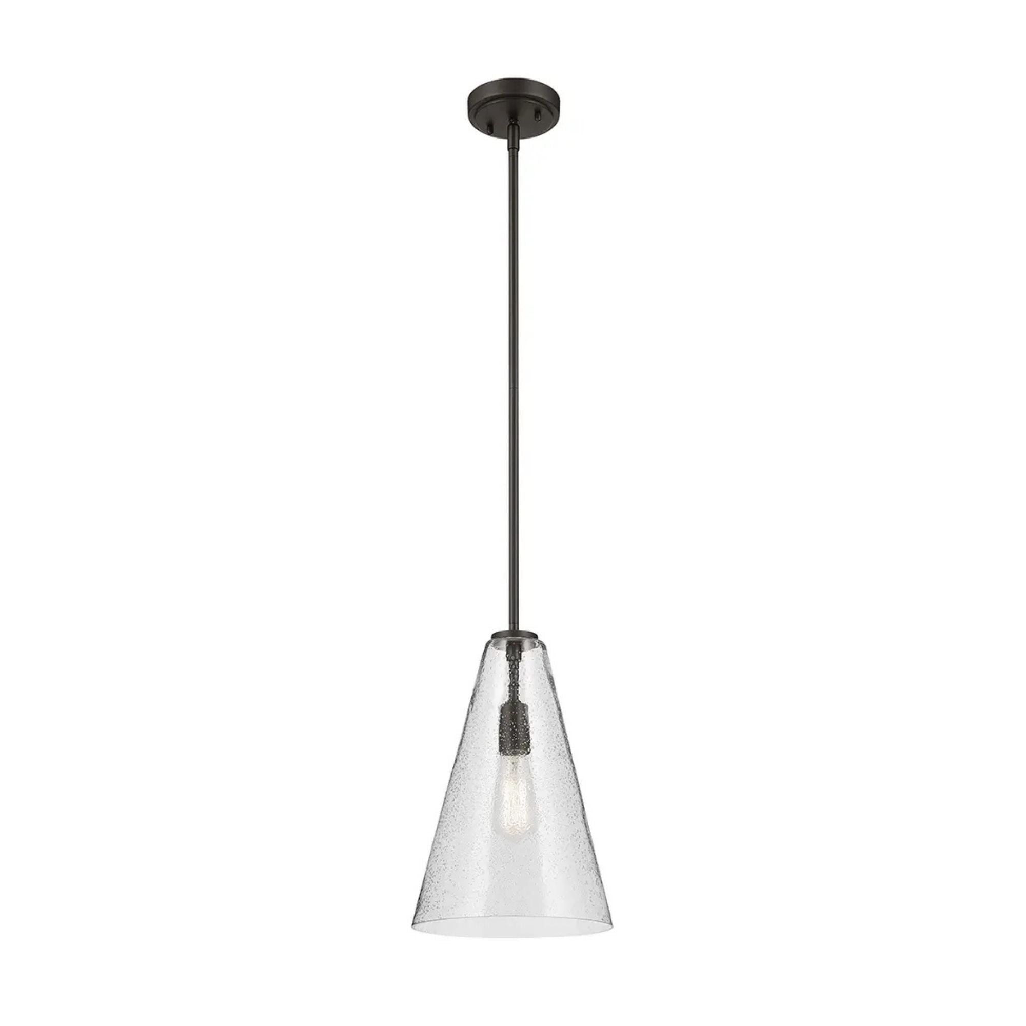 Everly 10" Cone Pendant, Olde Bronze Finish, Clear Seeded Glass