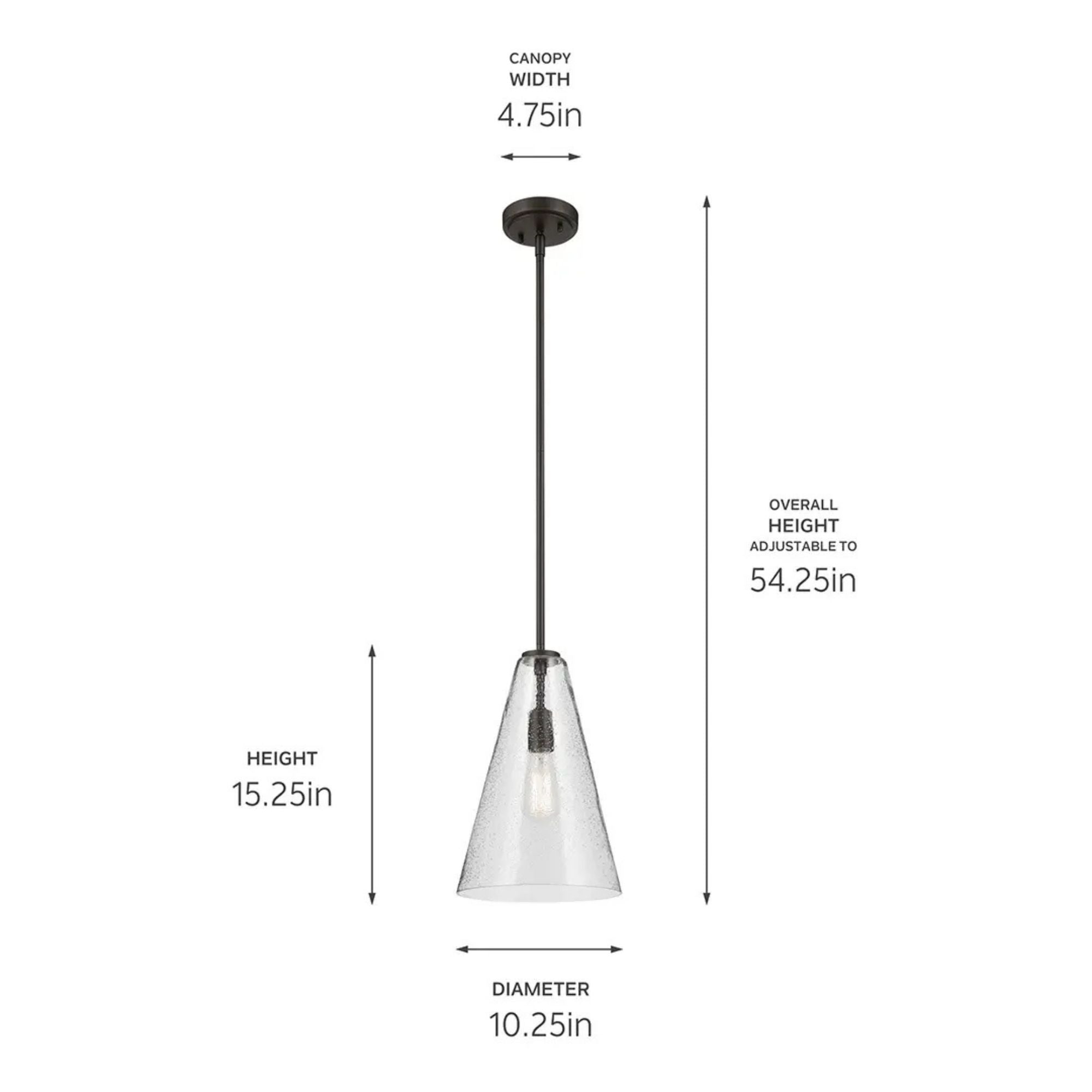 Everly 10" Cone Pendant, Olde Bronze Finish, Clear Seeded Glass