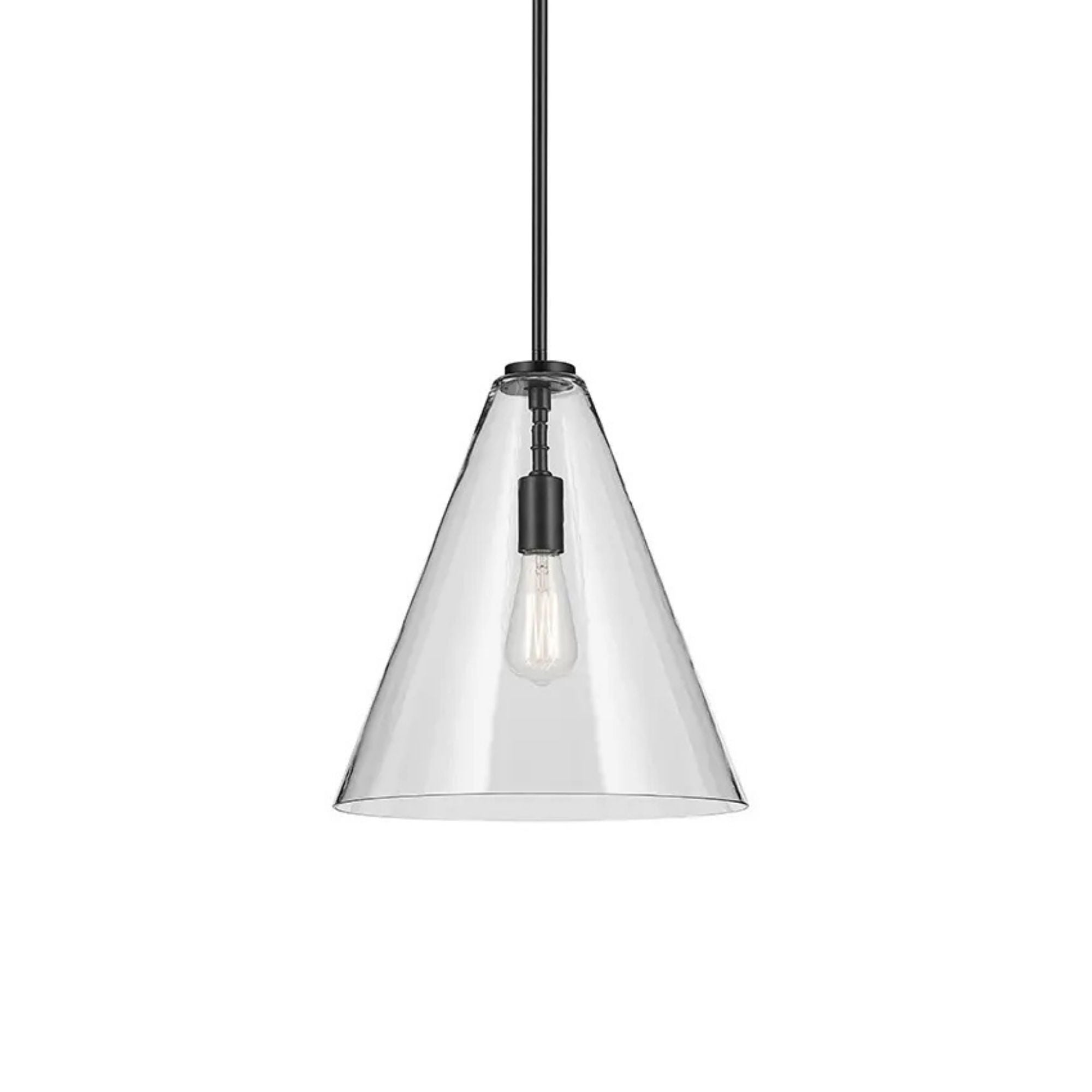 Everly 14" Cone Pendant, Black Finish, Clear Glass