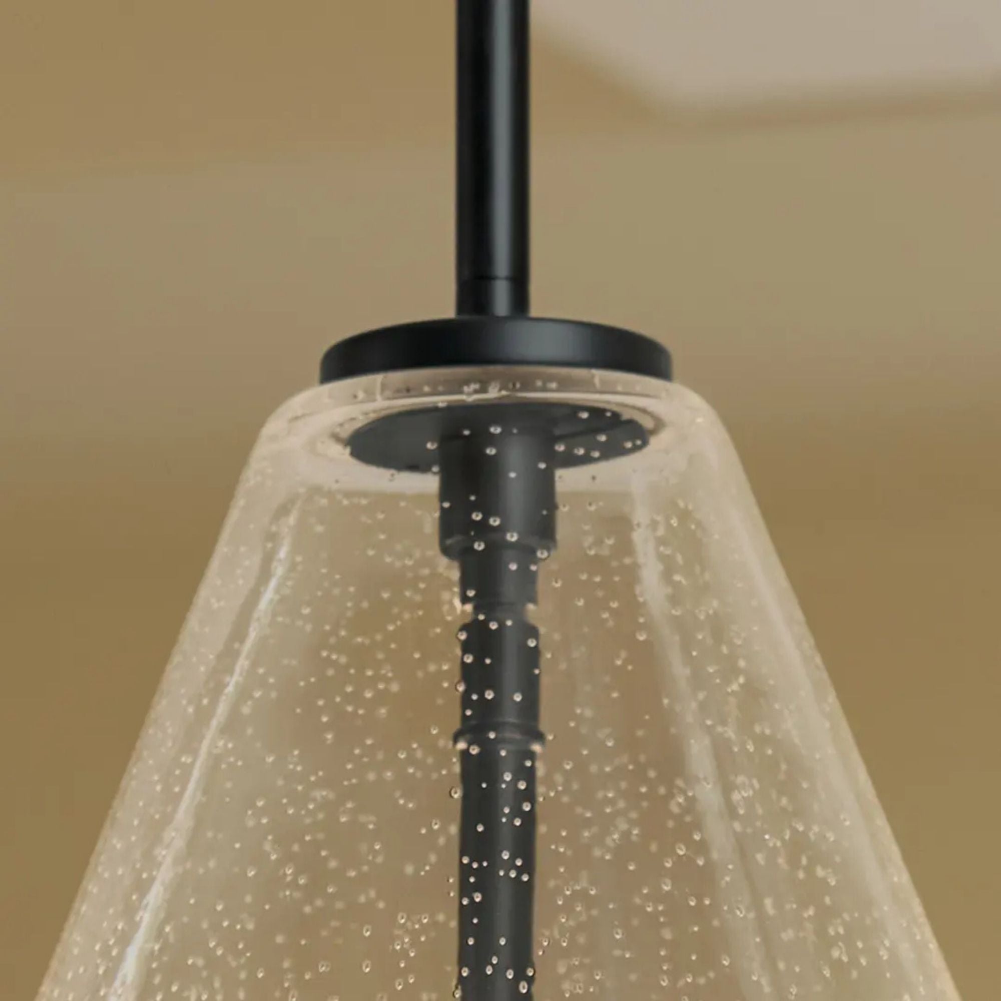 Everly 14" Cone Pendant, Black Finish, Clear Seeded Glass