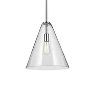Everly 14" Cone Pendant, Chrome Finish, Clear Glass