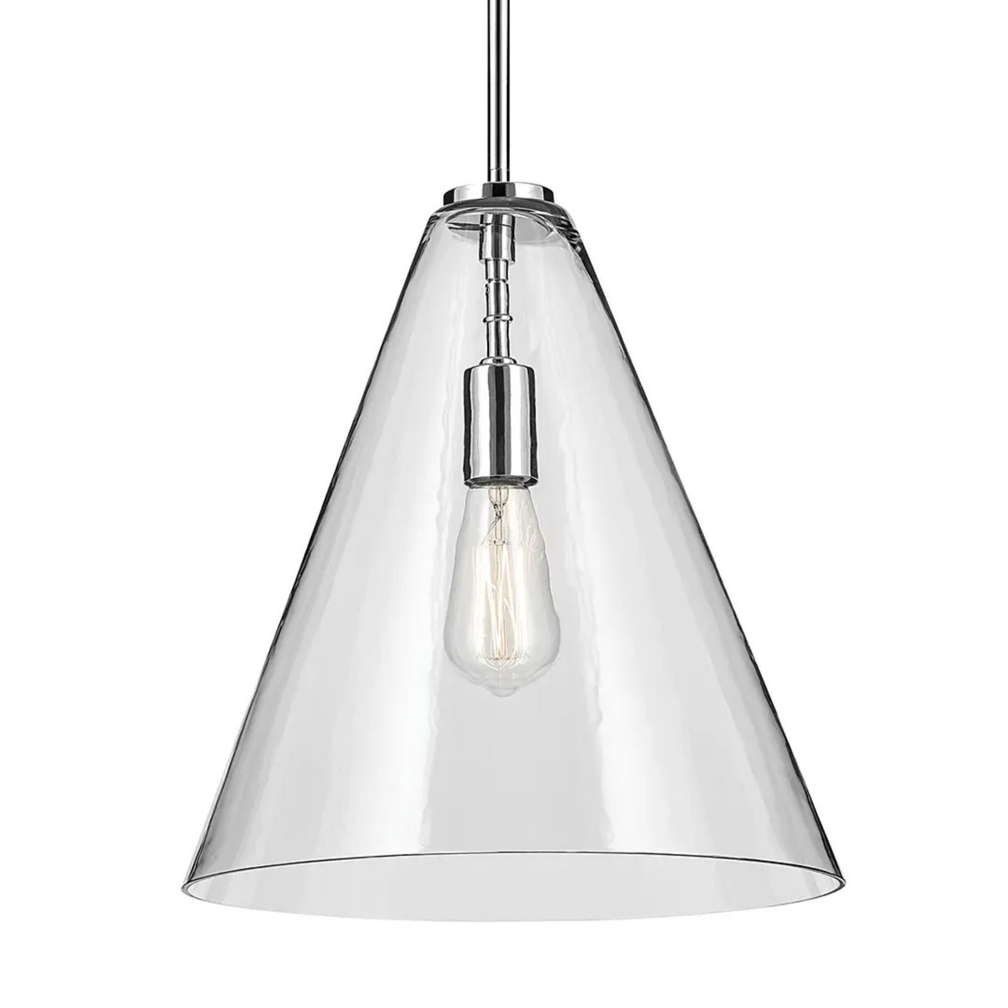 Everly 14" Cone Pendant, Chrome Finish, Clear Glass