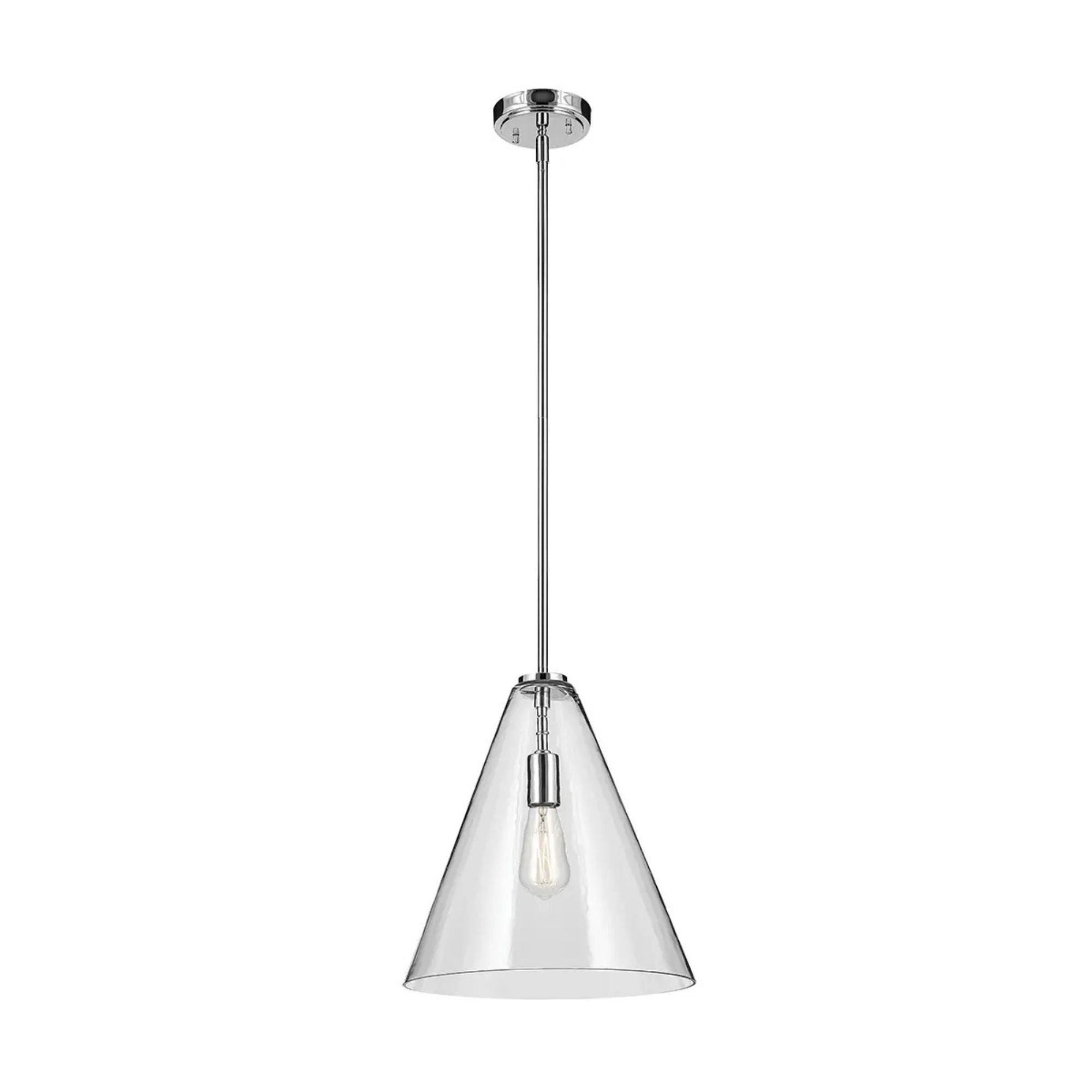 Everly 14" Cone Pendant, Chrome Finish, Clear Glass