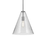 Everly 14" Cone Pendant, Chrome Finish, Clear Seeded Glass