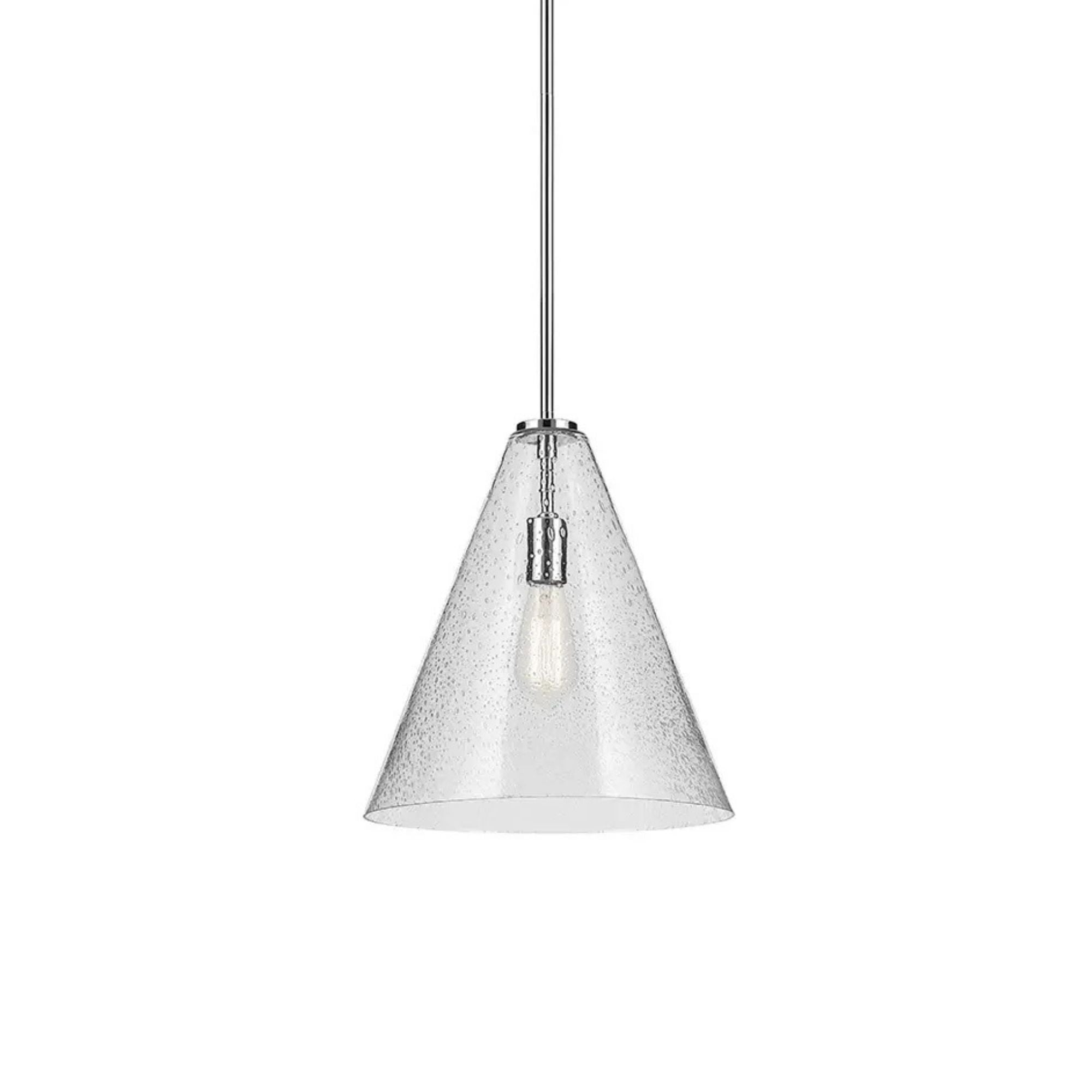 Everly 14" Cone Pendant, Chrome Finish, Clear Seeded Glass