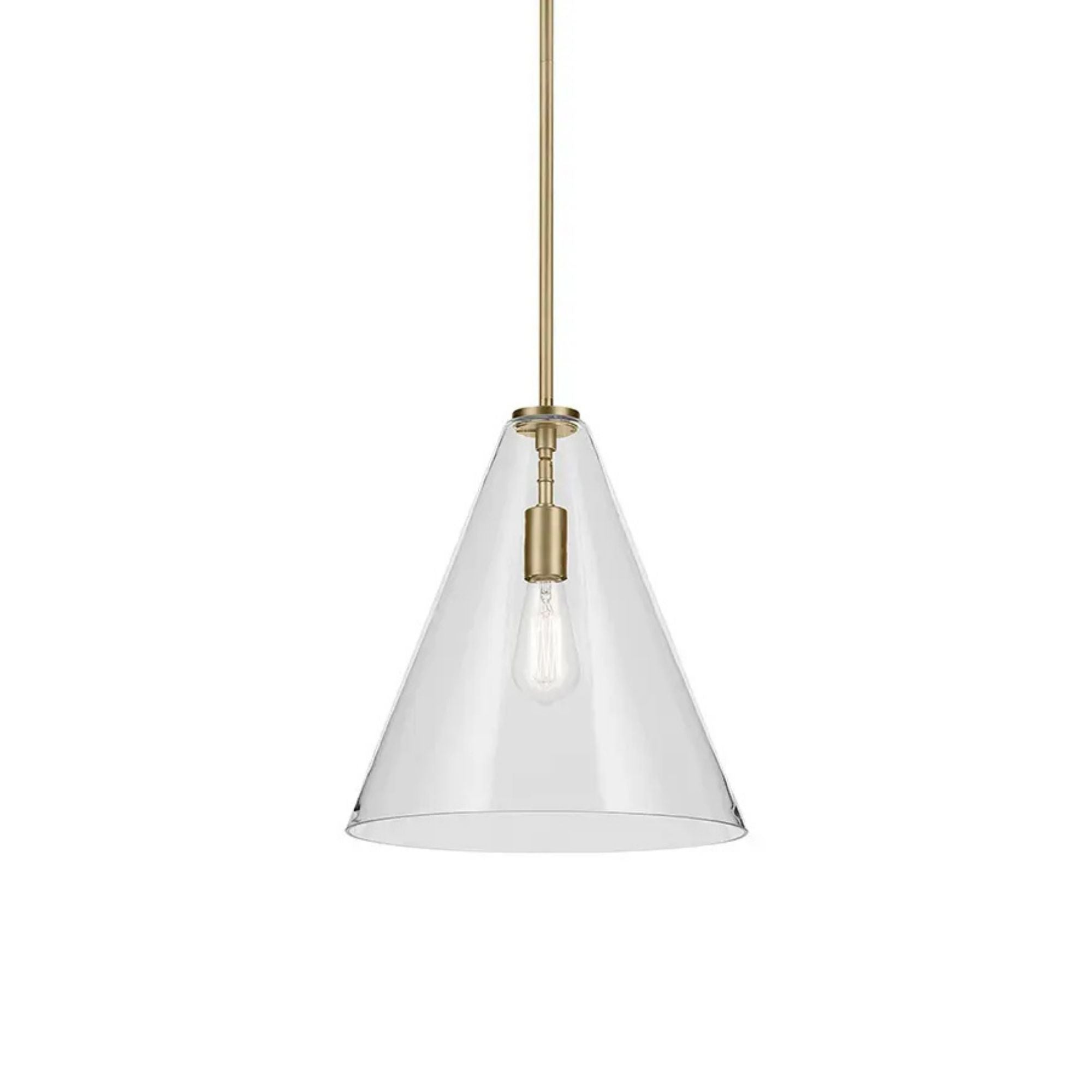 Everly 14" Cone Pendant, Natural Brass Finish, Clear Glass