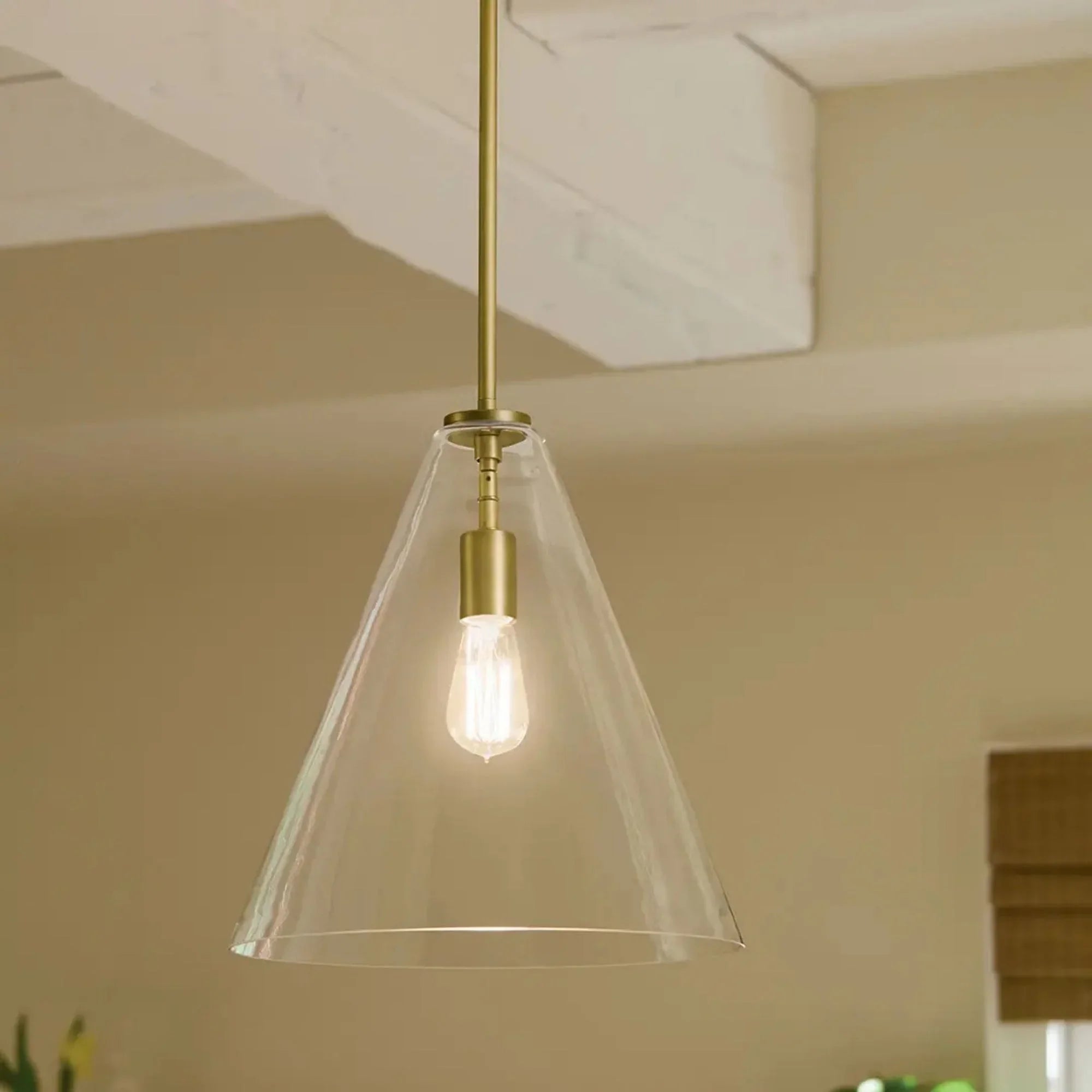Kichler Lighting - Everly 14" Cone Pendant, Natural Brass Finish, Clear Glass | Bees Lighting