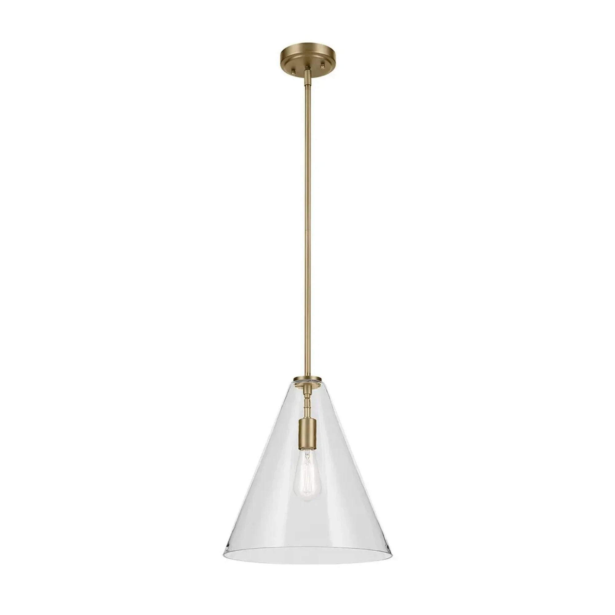 Kichler Lighting - Everly 14" Cone Pendant, Natural Brass Finish, Clear Glass | Bees Lighting