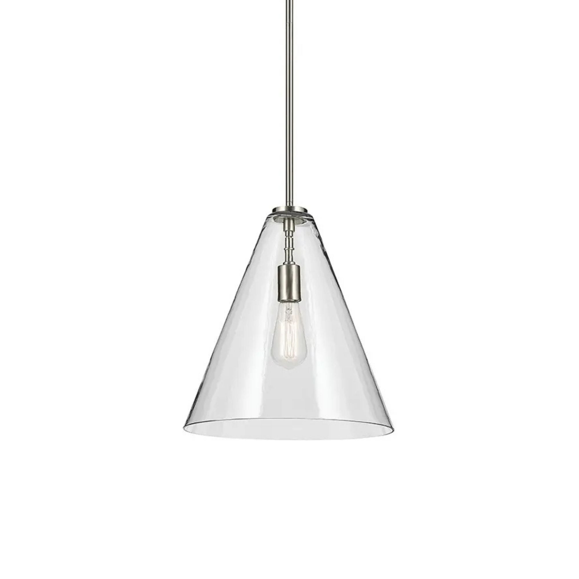 Everly 14" Cone Pendant, Brushed Nickel Finish, Clear Glass