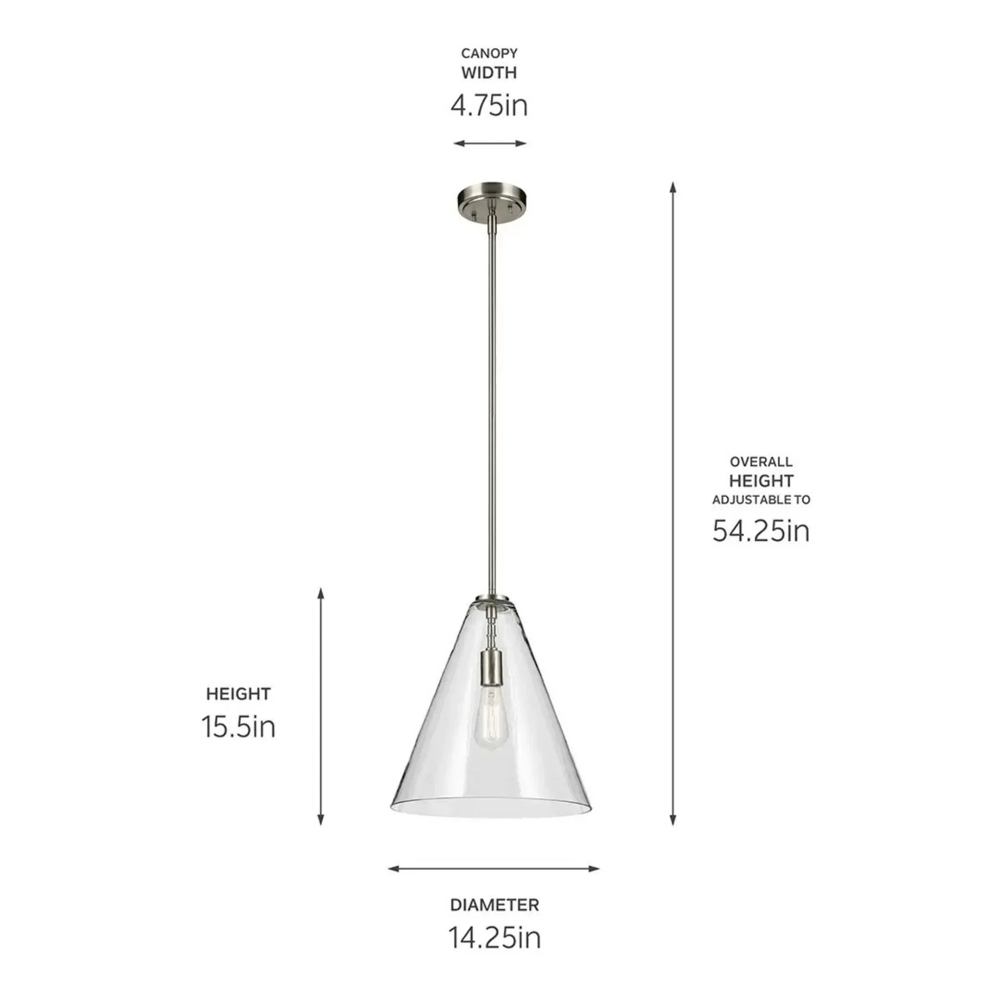 Kichler Lighting - Everly 14" Cone Pendant, Brushed Nickel Finish, Clear Glass | Bees Lighting