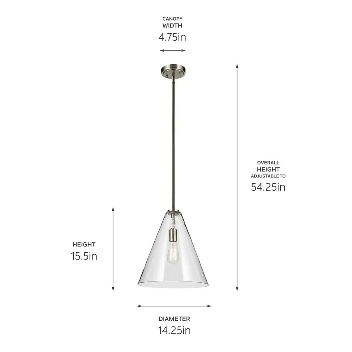 Kichler Lighting - Everly 14" Cone Pendant, Brushed Nickel Finish, Clear Glass | Bees Lighting