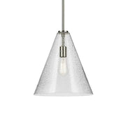 Everly 14" Cone Pendant, Brushed Nickel Finish, Clear Seeded Glass