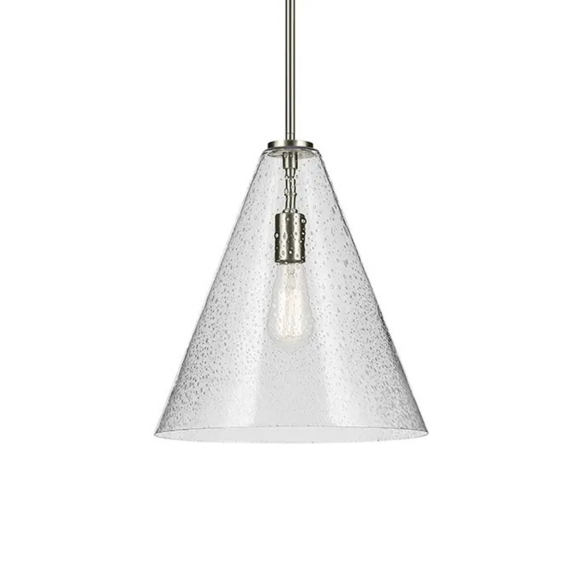 Everly 14" Cone Pendant, Brushed Nickel Finish, Clear Seeded Glass
