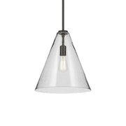 Everly 14" Cone Pendant, Olde Bronze Finish, Clear Seeded Glass