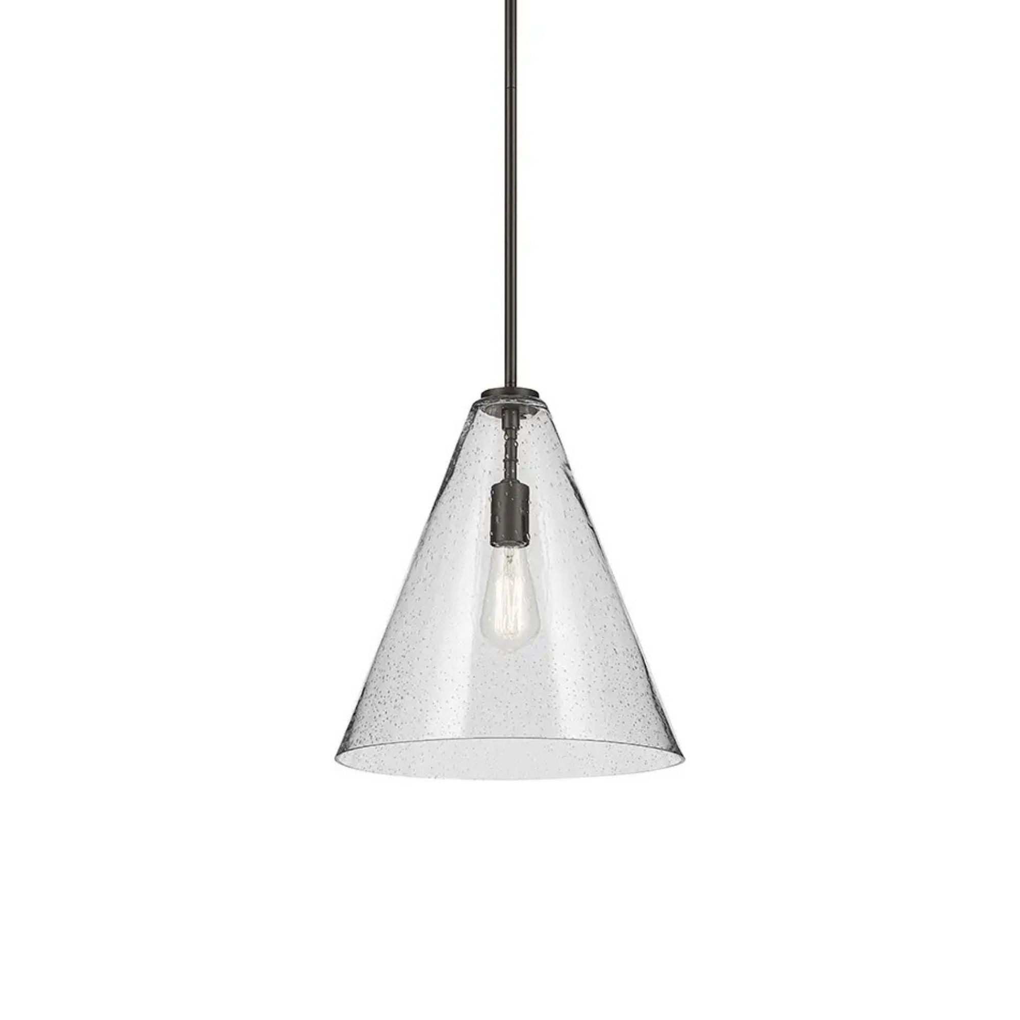 Everly 14" Cone Pendant, Olde Bronze Finish, Clear Seeded Glass